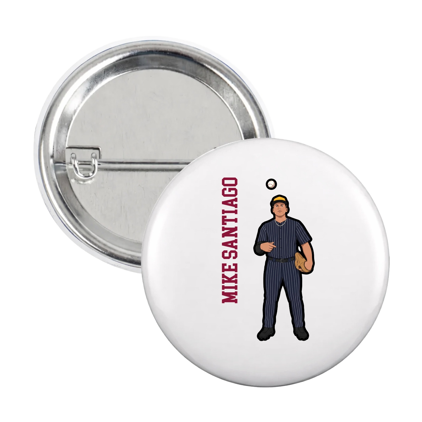 Game Day Button — Name Vertical in White
