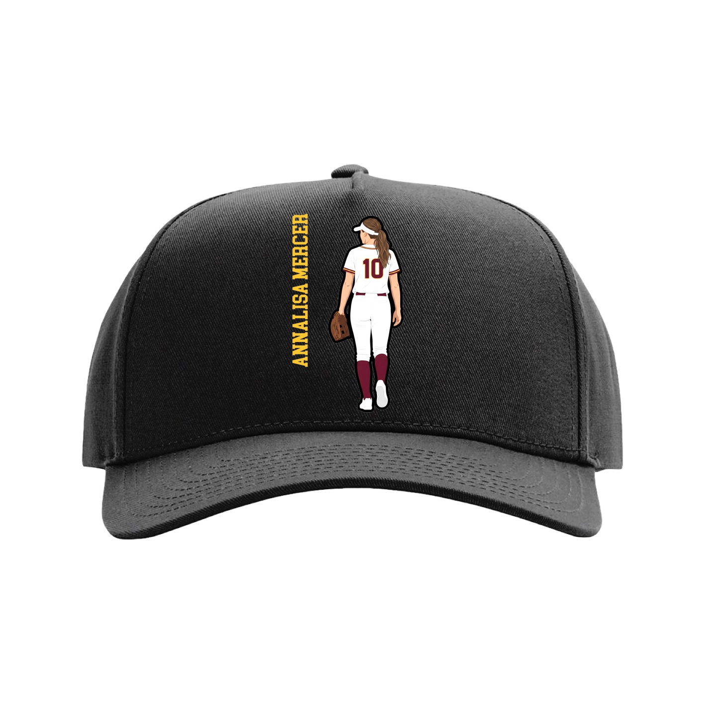 Full Fabric Five-Panel Champ Cap — Name Vertical in Black