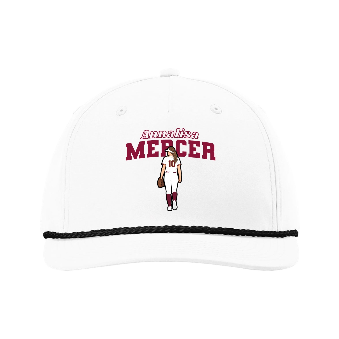 Five-Panel Classic Rope Cap — Name Arch in White