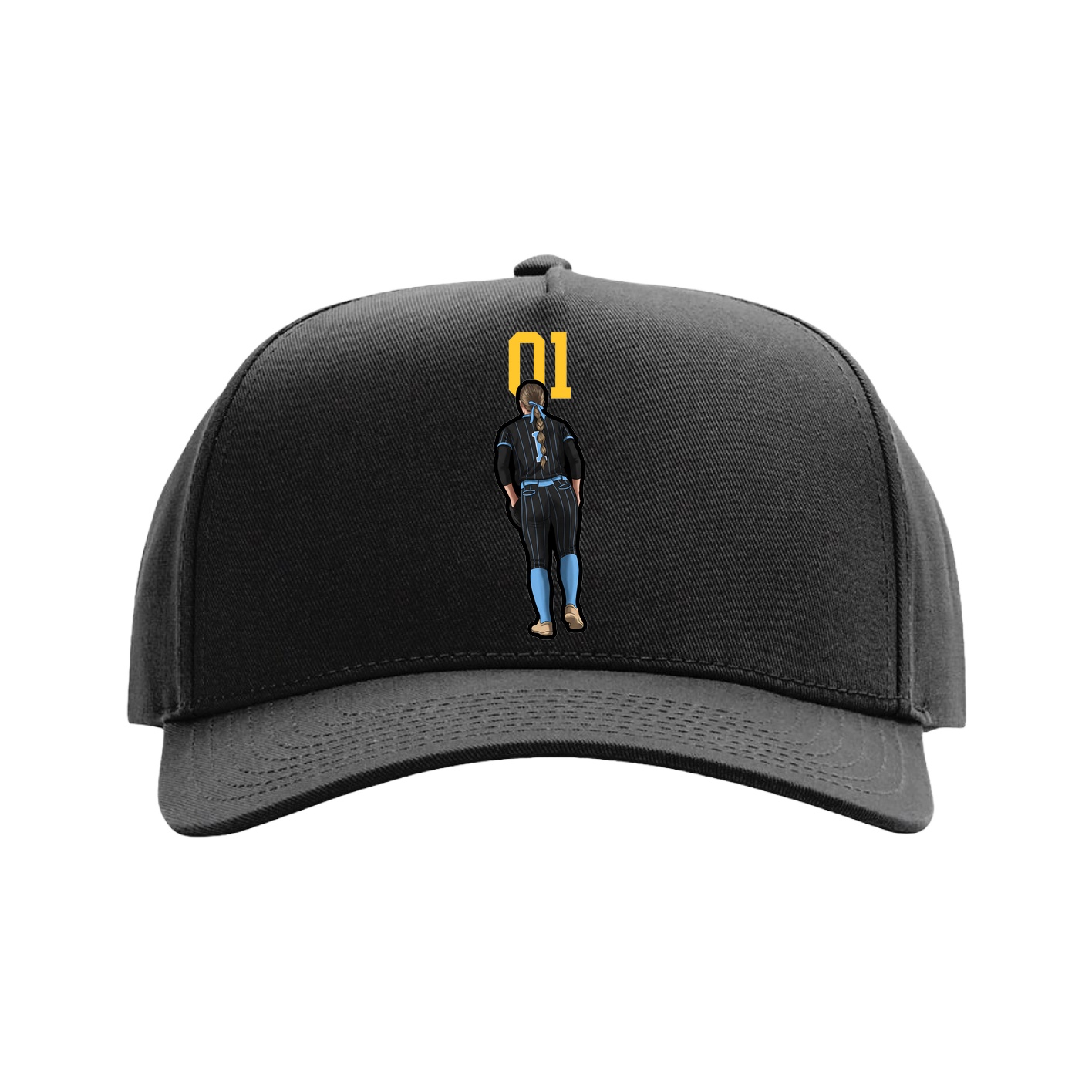 Full Fabric Five-Panel Champ Cap — Number Top in Black