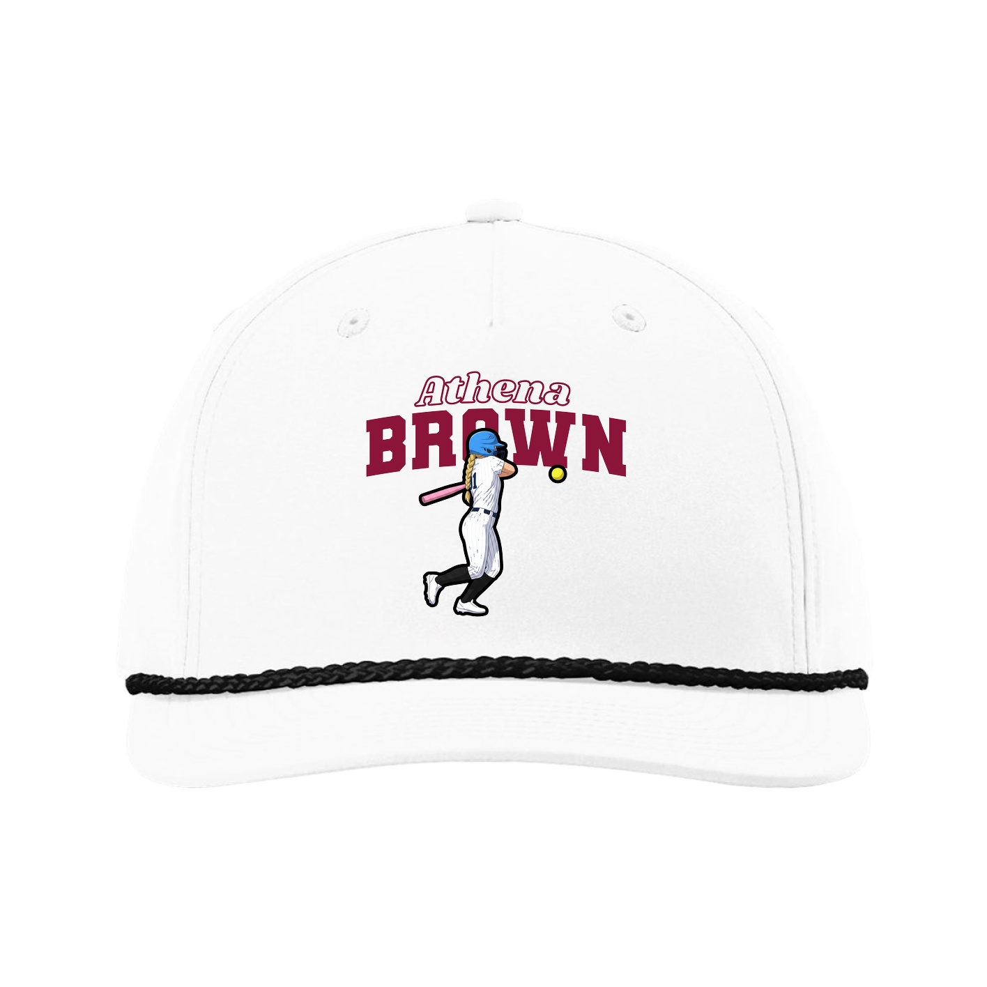 Five-Panel Classic Rope Cap — Name Arch in White
