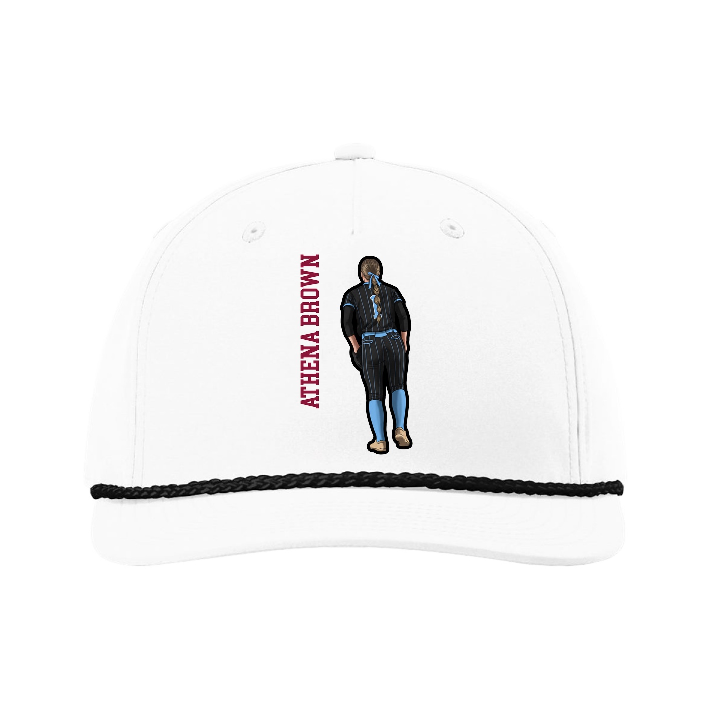 Five-Panel Classic Rope Cap — Name Vertical in White
