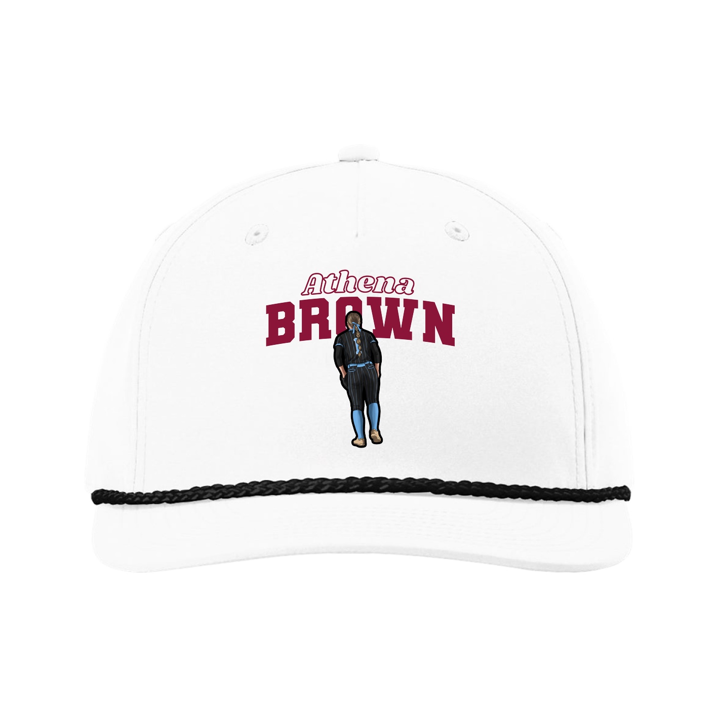 Five-Panel Classic Rope Cap — Name Arch in White