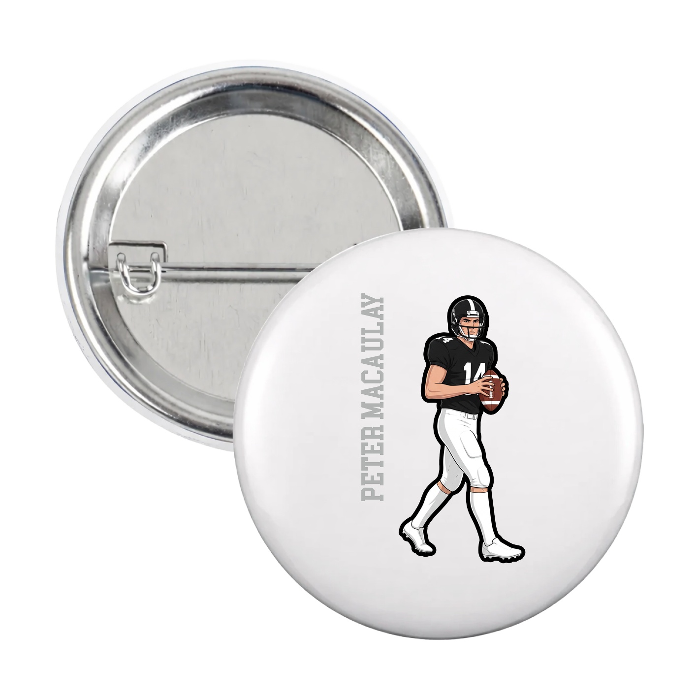 Game Day Button — Name Vertical in White
