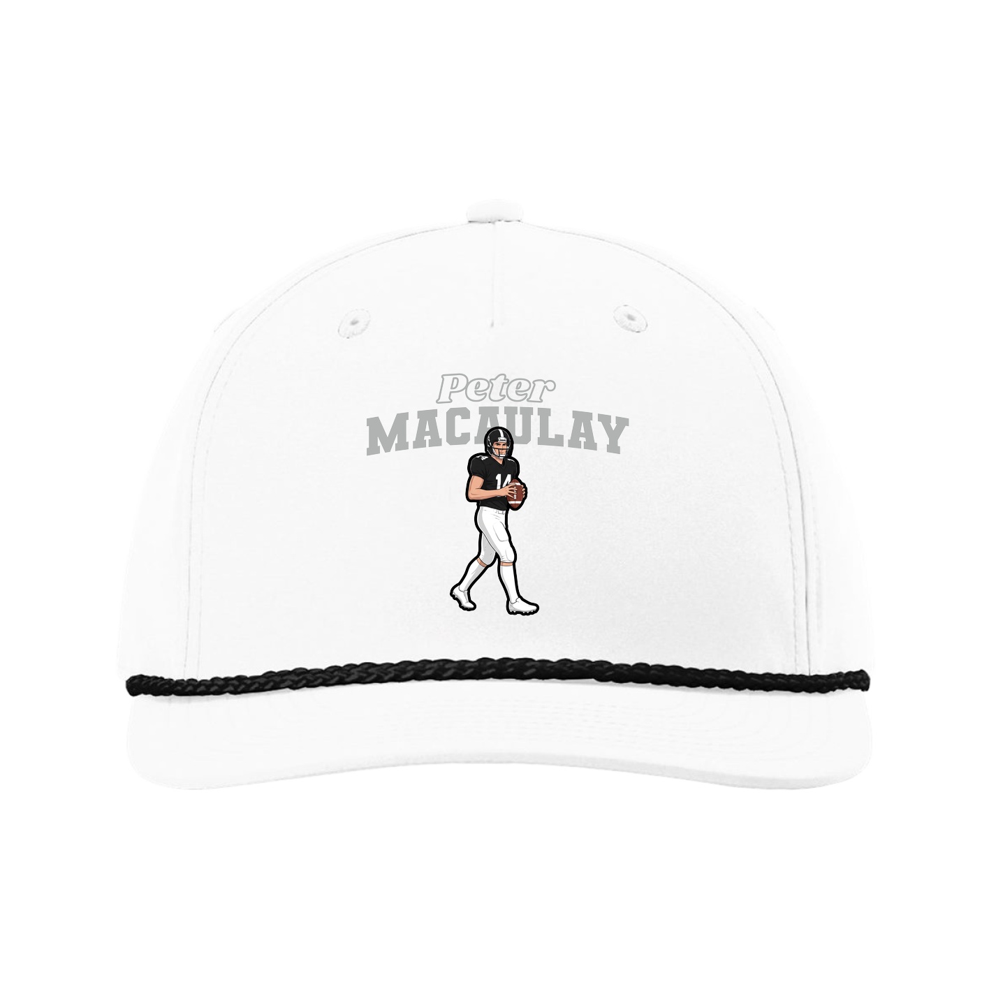 Five-Panel Classic Rope Cap — Name Arch in White