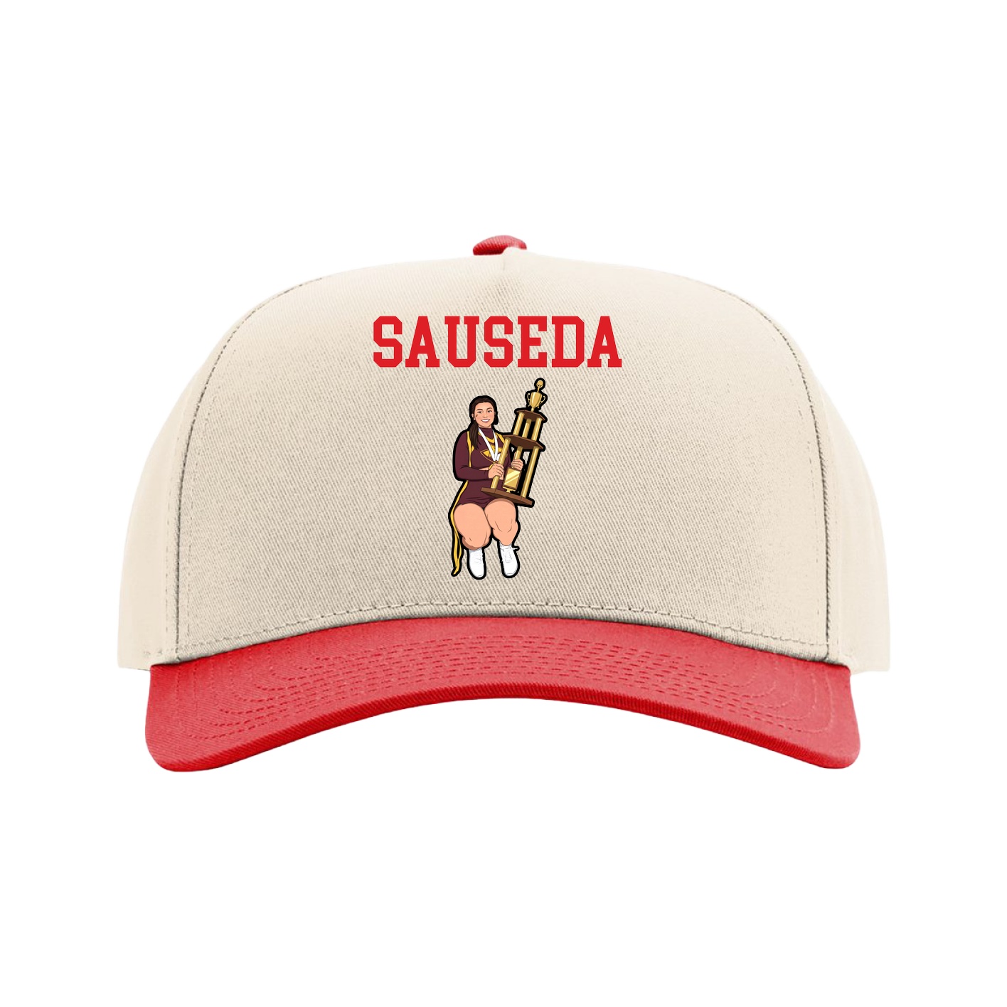 Full Fabric Five-Panel Champ Cap — Shirsey in Cream/Red