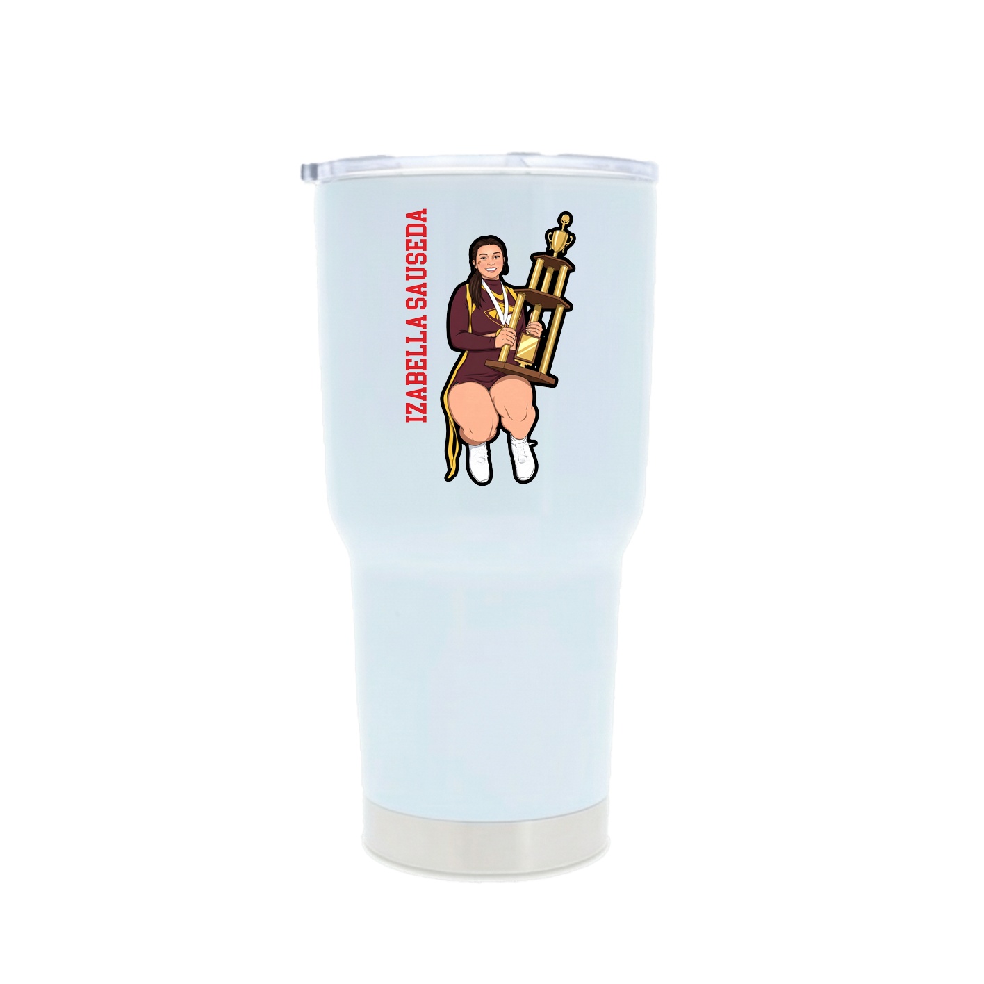 30oz Stainless Steel Tumbler — Name Vertical in White