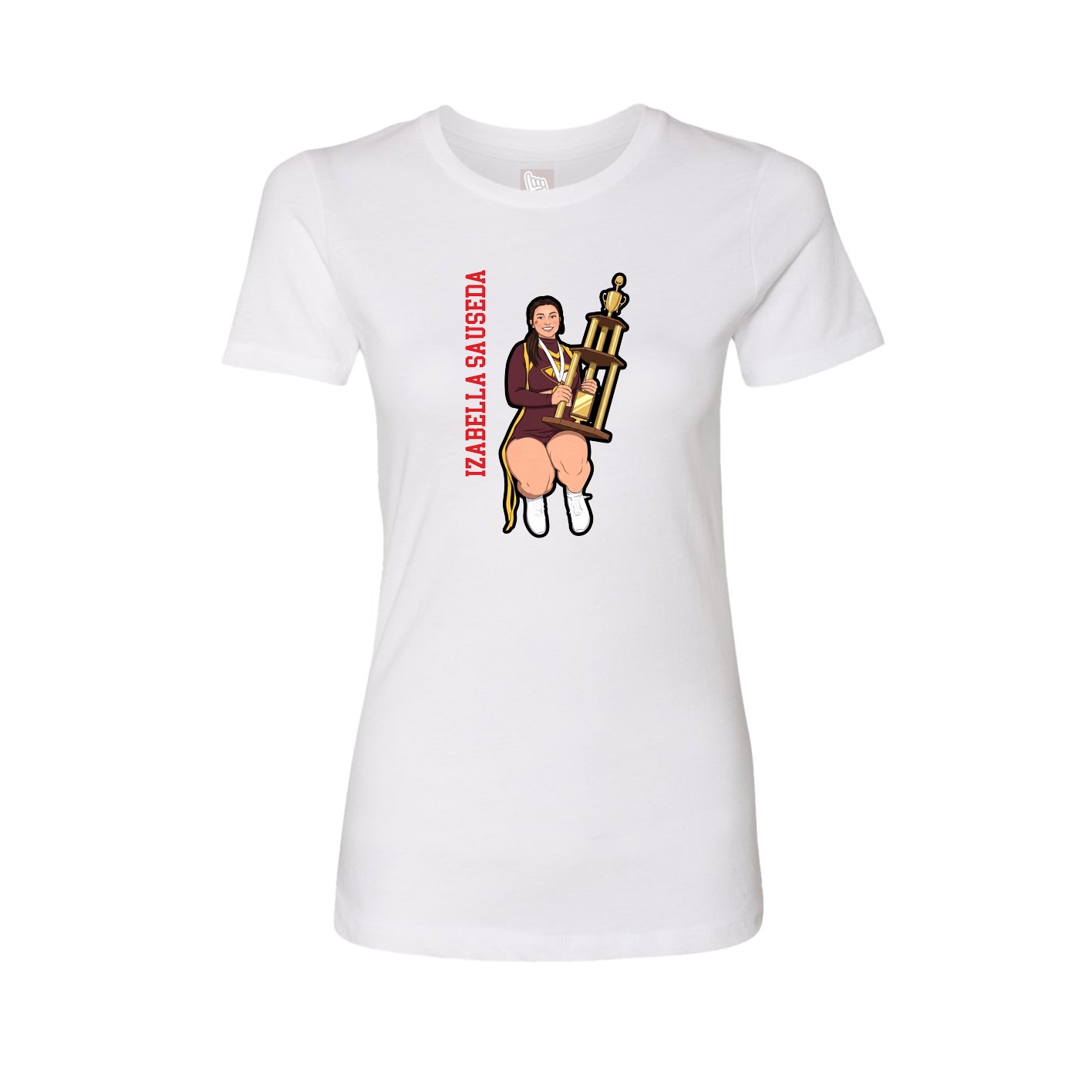 Fitted Women's Tee — Name Vertical in White