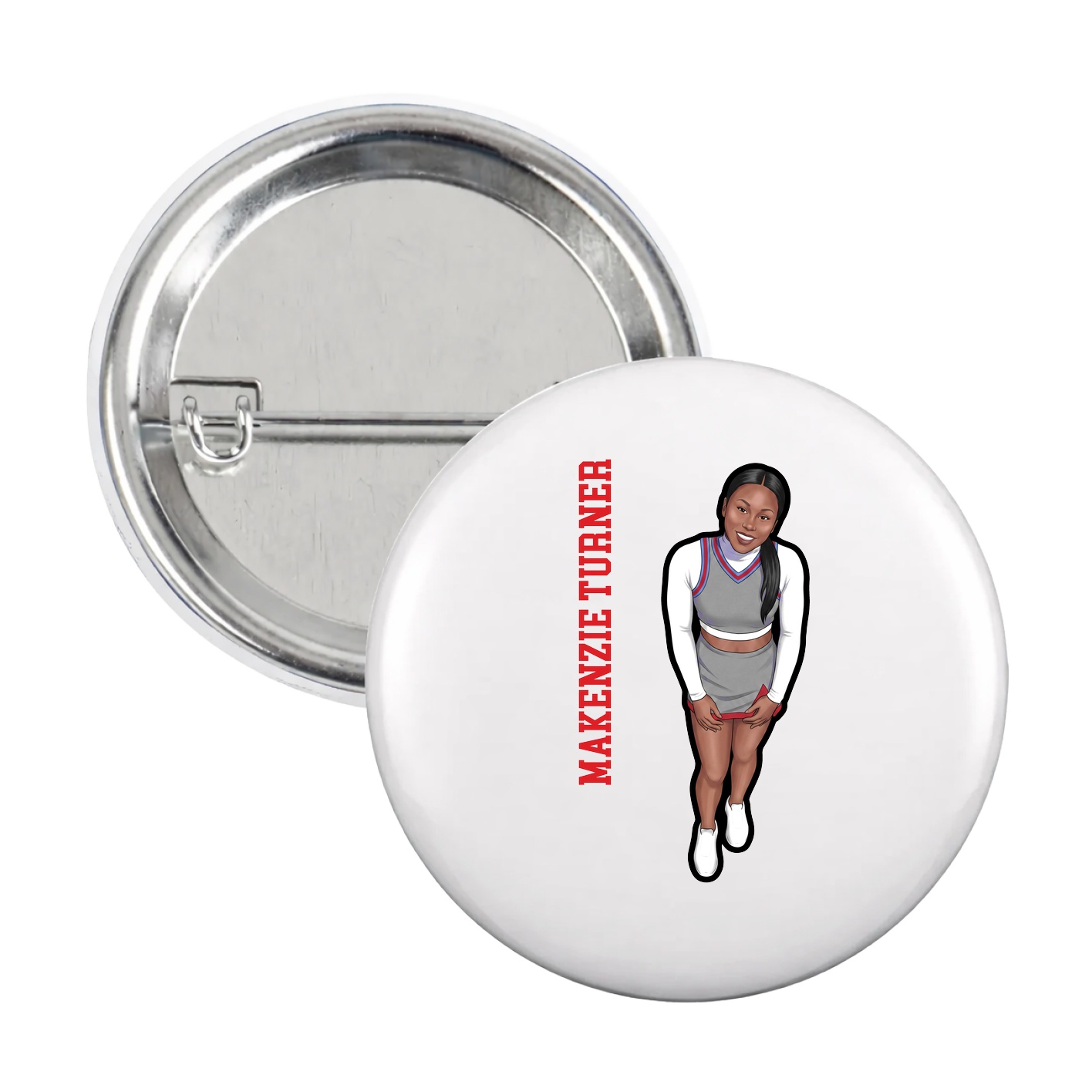 Game Day Button — Name Vertical in White