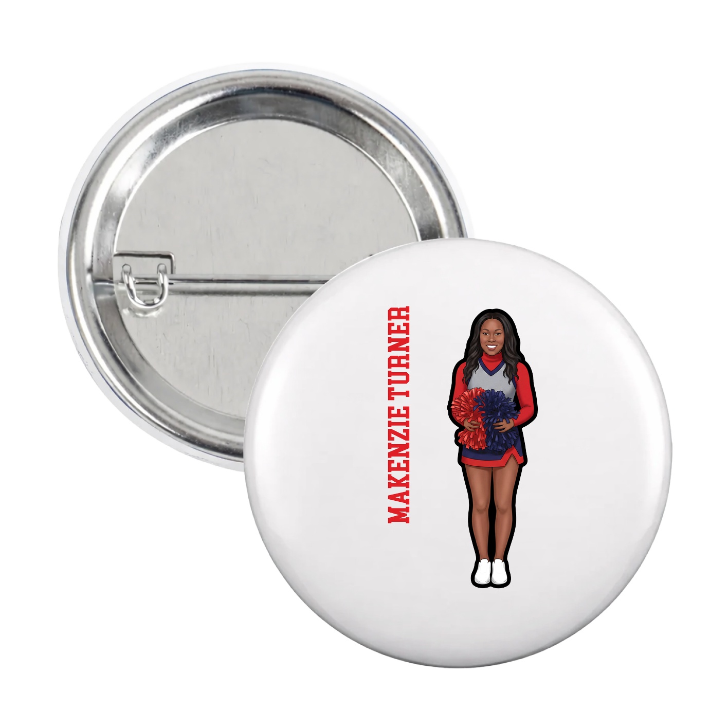 Game Day Button — Name Vertical in White