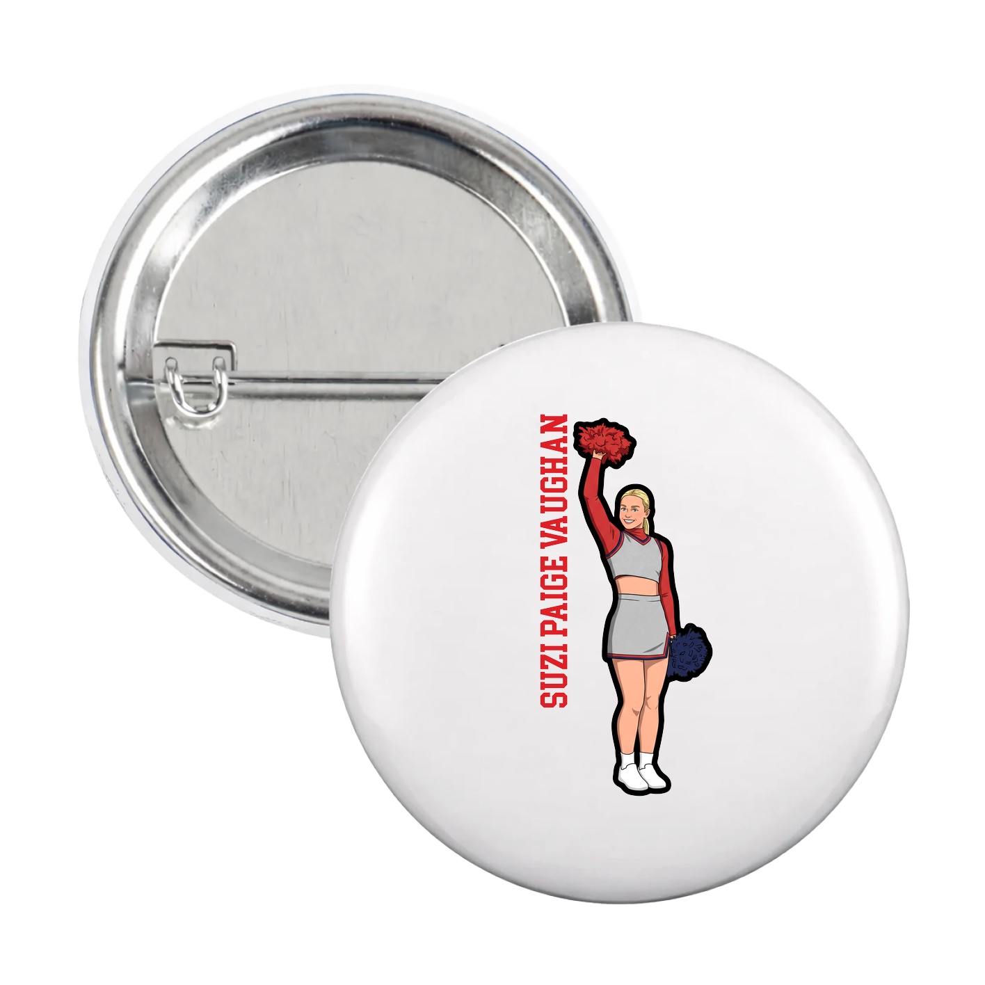 Game Day Button — Name Vertical in White