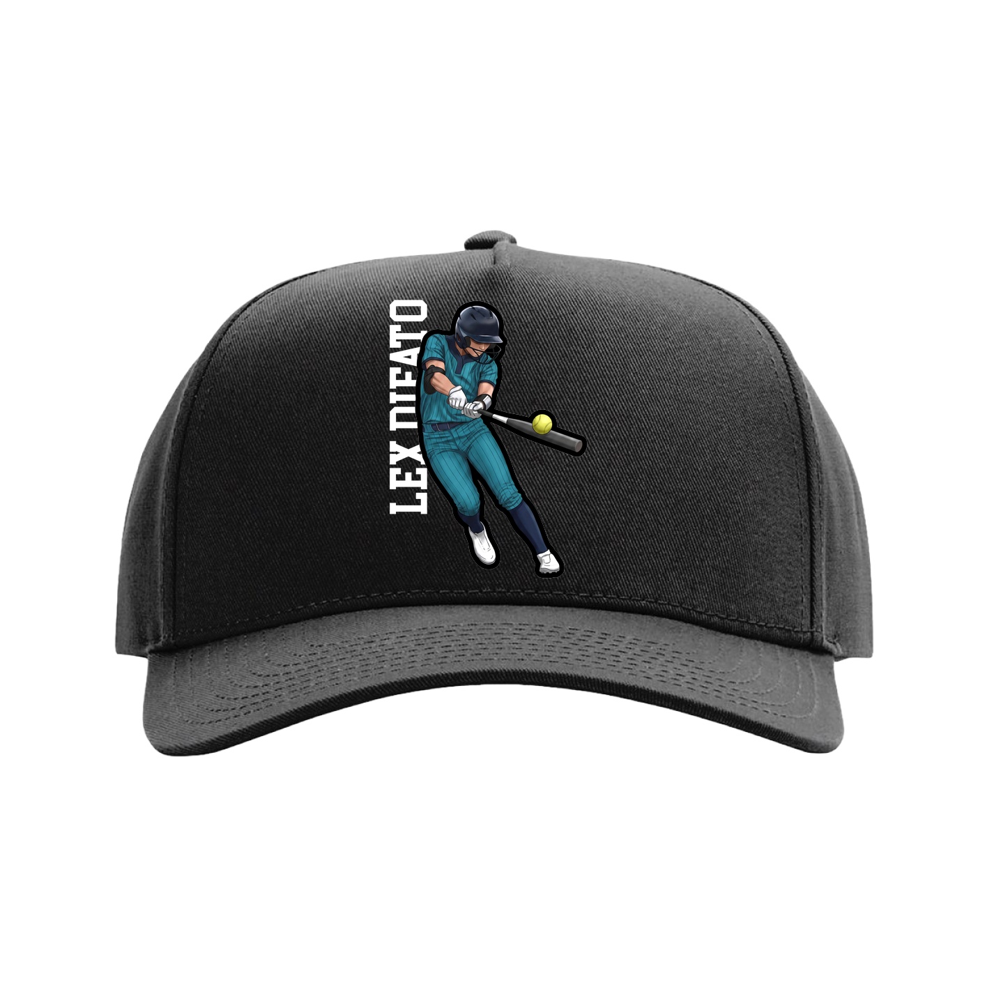 Full Fabric Five-Panel Champ Cap — Name Vertical in Black