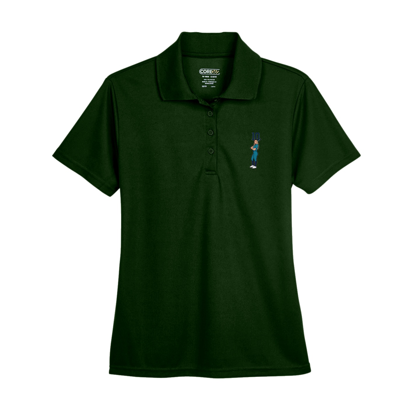Womens Performance Polo — Number Top in Green