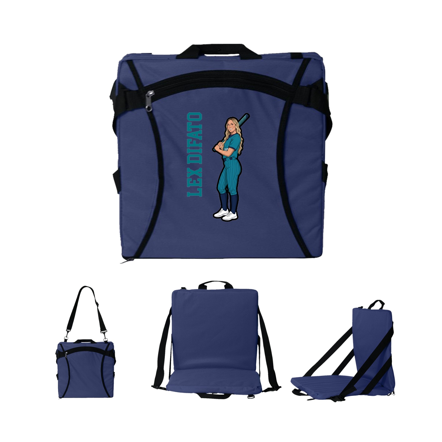 Folding Stadium Seat — Name Vertical in Navy