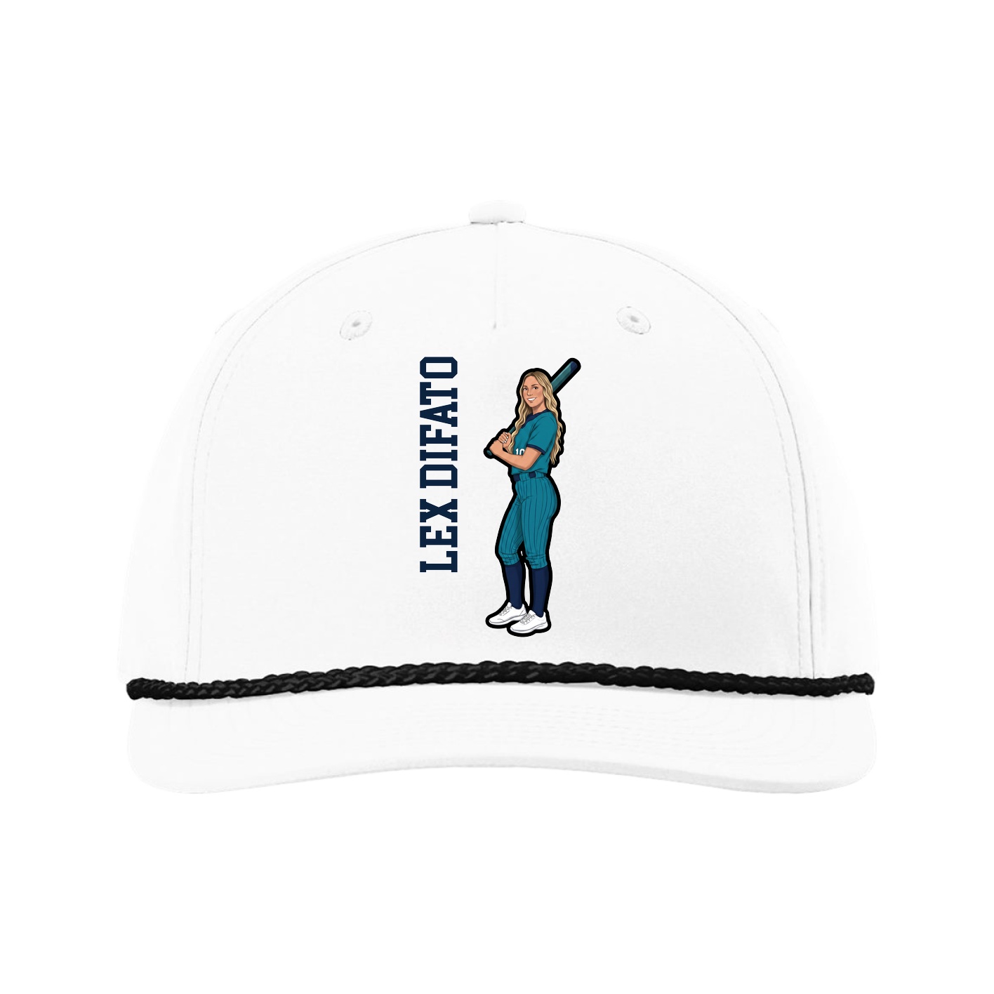 Five-Panel Classic Rope Cap — Name Vertical in White