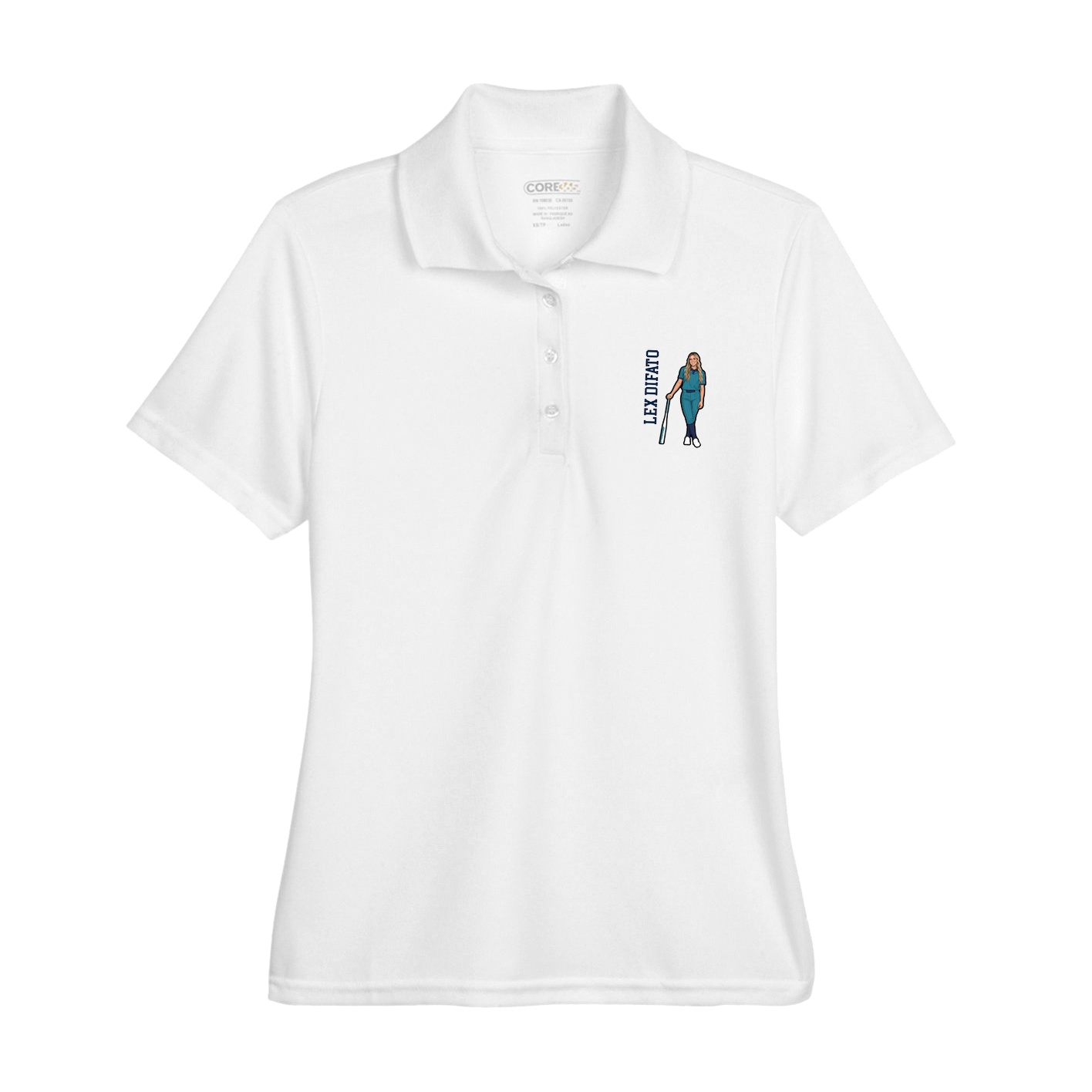 Womens Performance Polo — Name Vertical in White