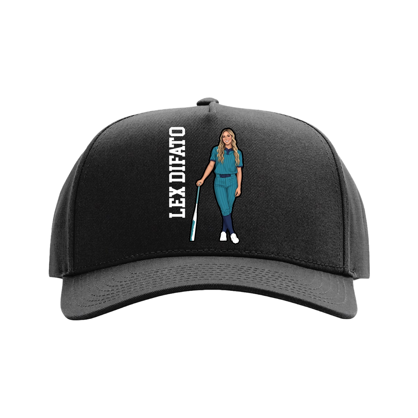 Full Fabric Five-Panel Champ Cap — Name Vertical in Black