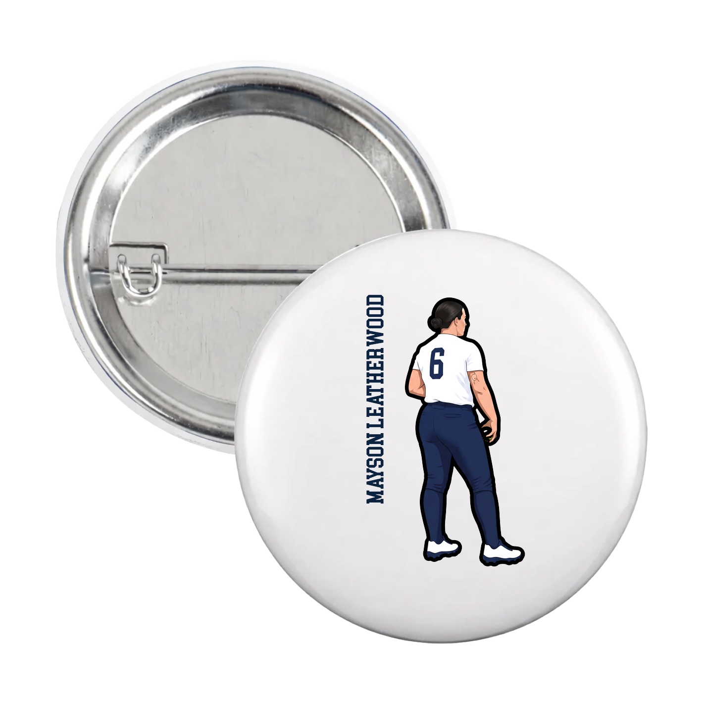 Game Day Button — Name Vertical in White