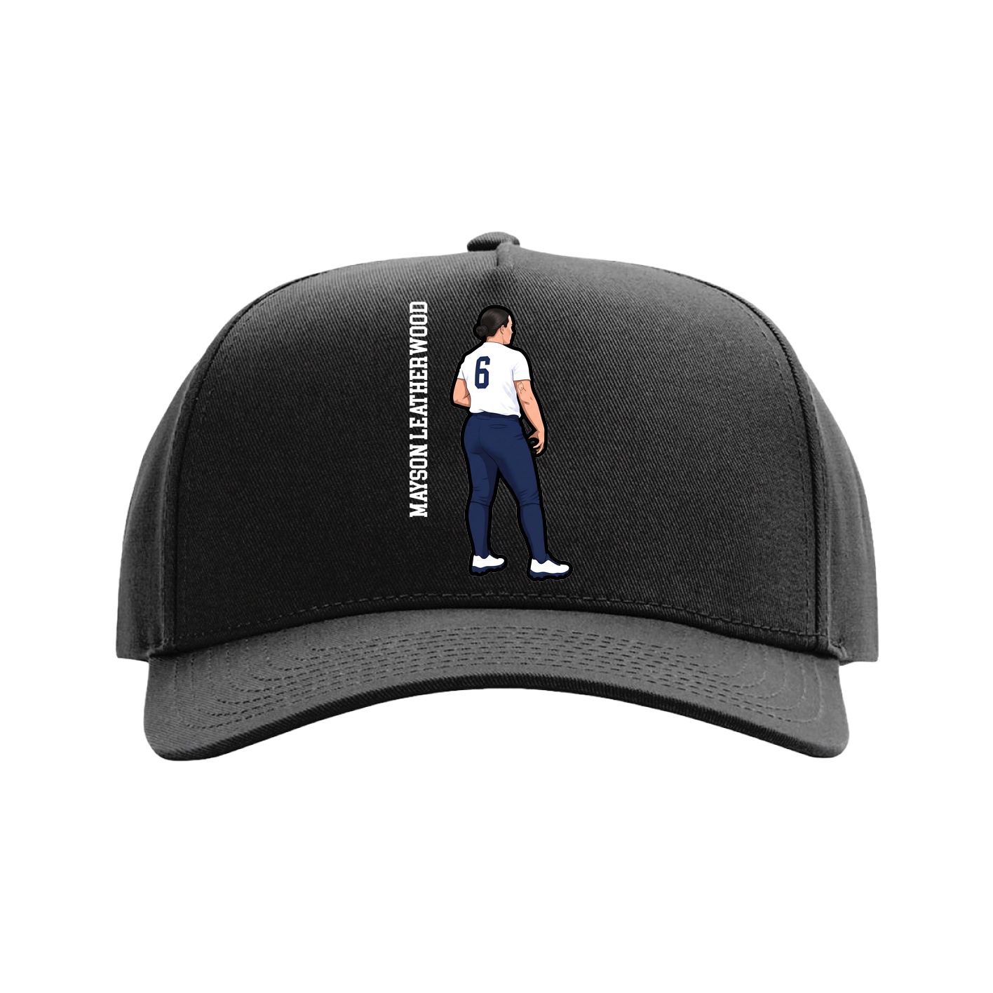 Full Fabric Five-Panel Champ Cap — Name Vertical in Black