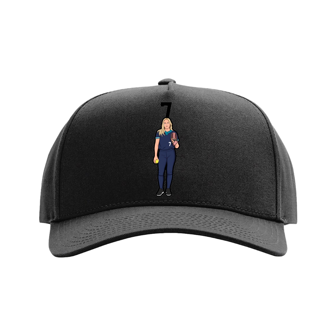 Full Fabric Five-Panel Champ Cap — Number Top in Black