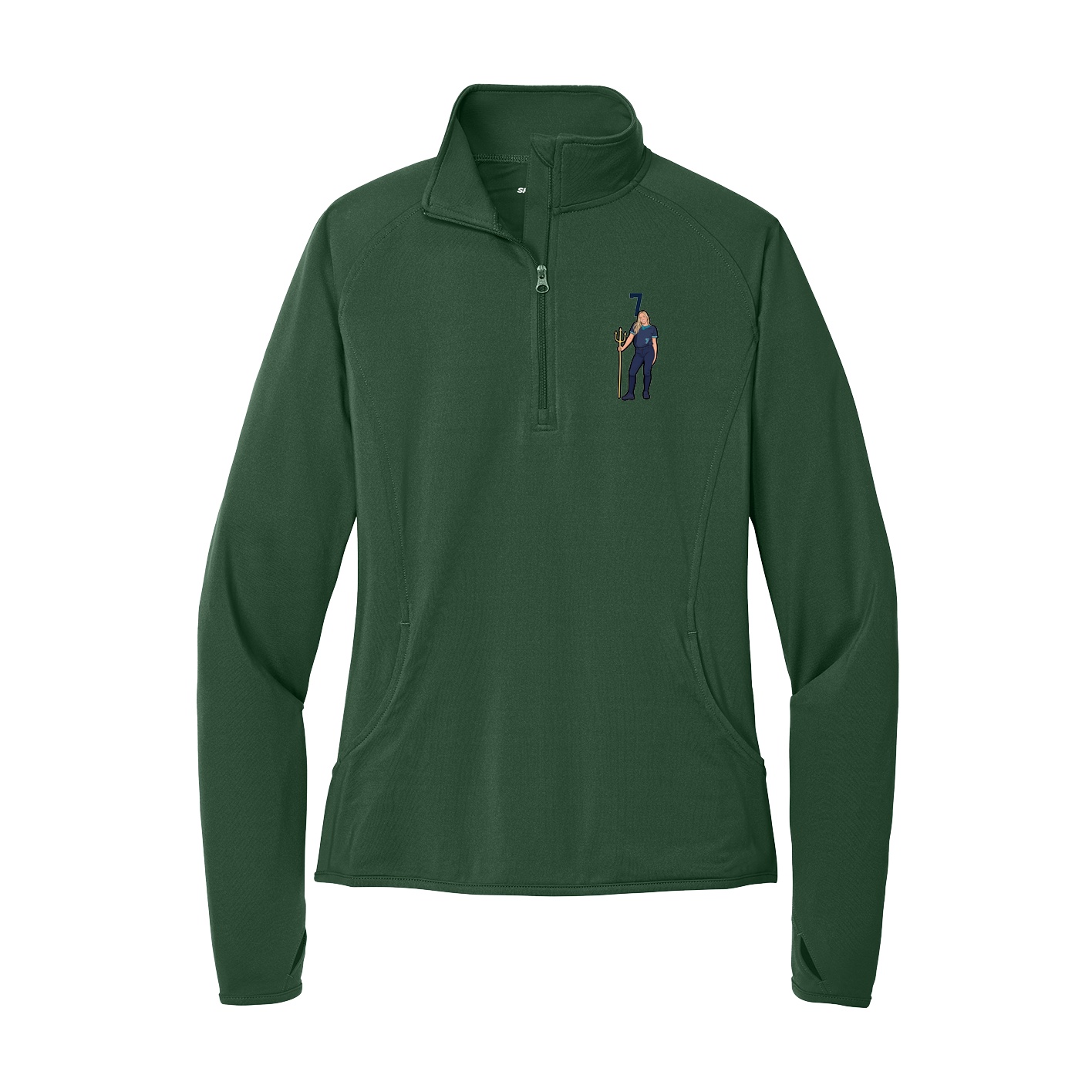 Women's Q-Zip Pullover — Number Top in Green