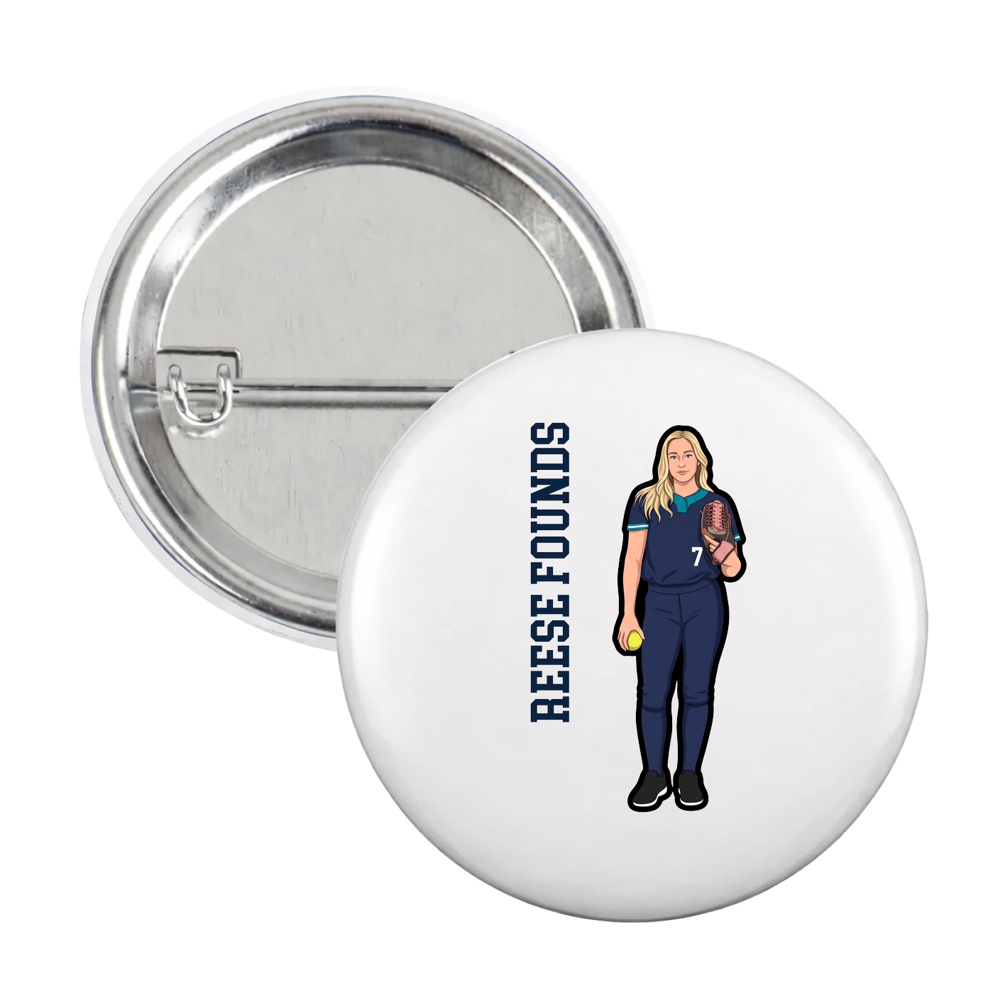 Game Day Button — Name Vertical in White