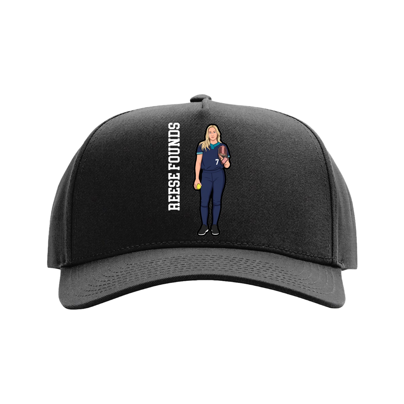 Full Fabric Five-Panel Champ Cap — Name Vertical in Black