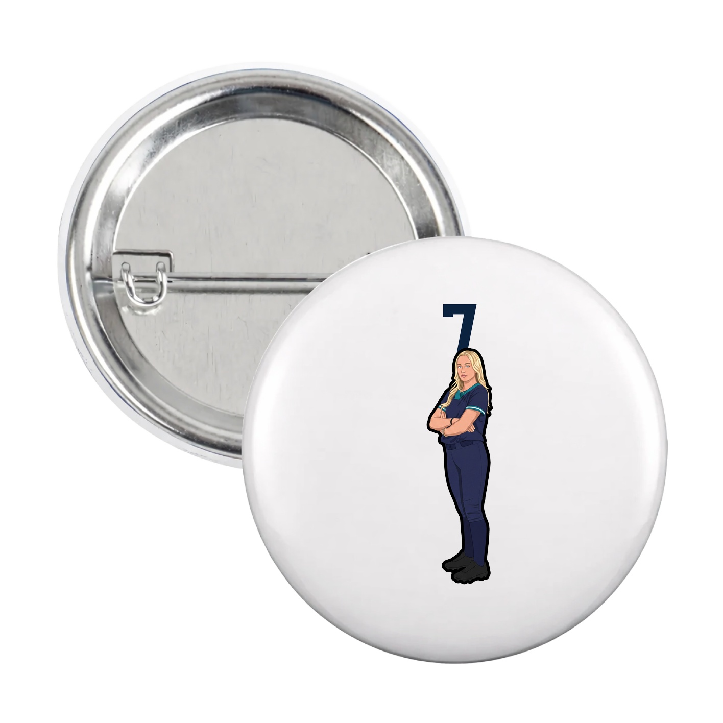 Game Day Button — Number Top in White