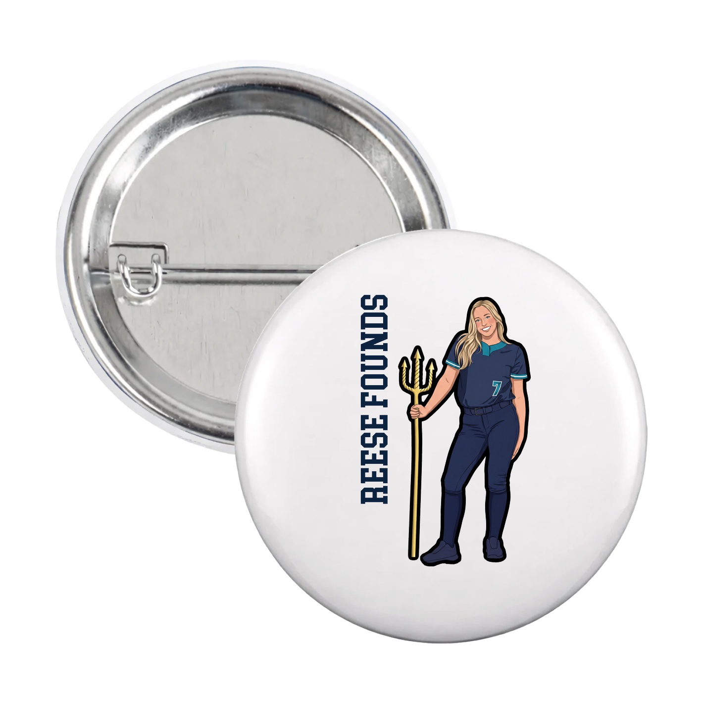 Game Day Button — Name Vertical in White