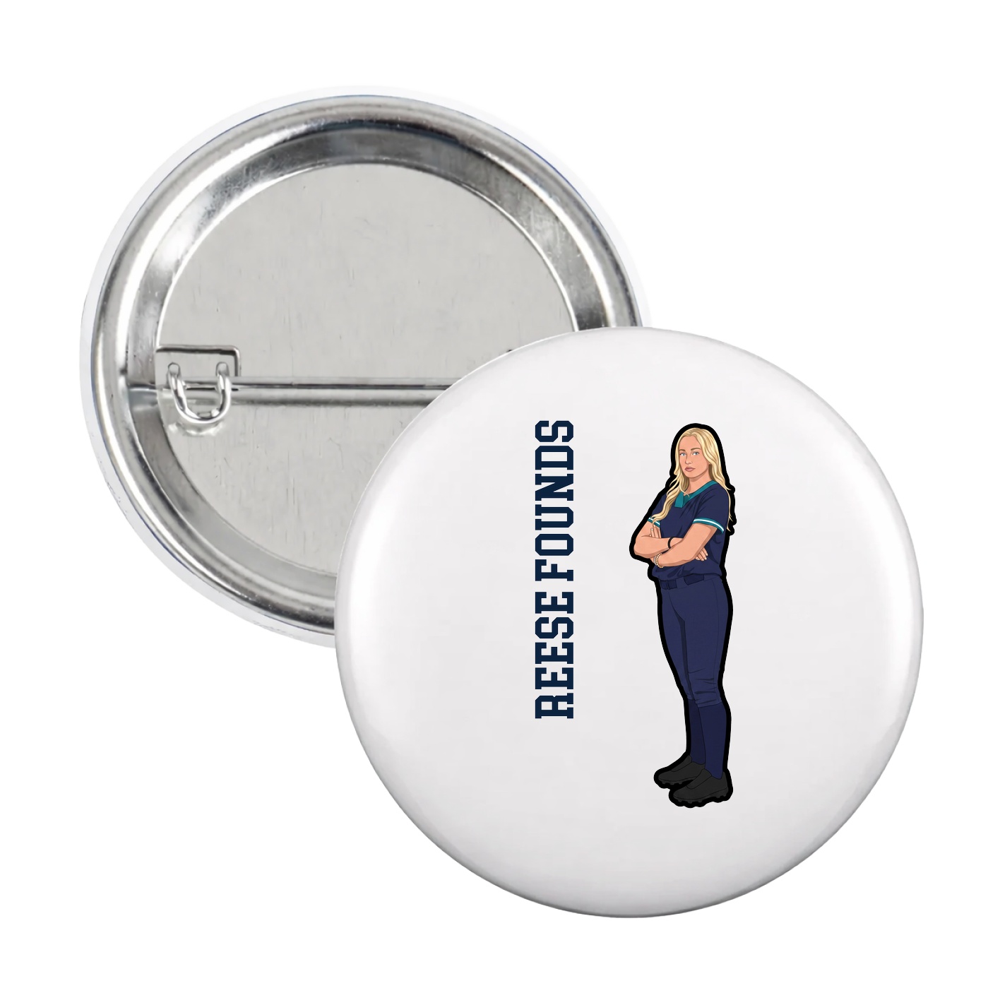 Game Day Button — Name Vertical in White