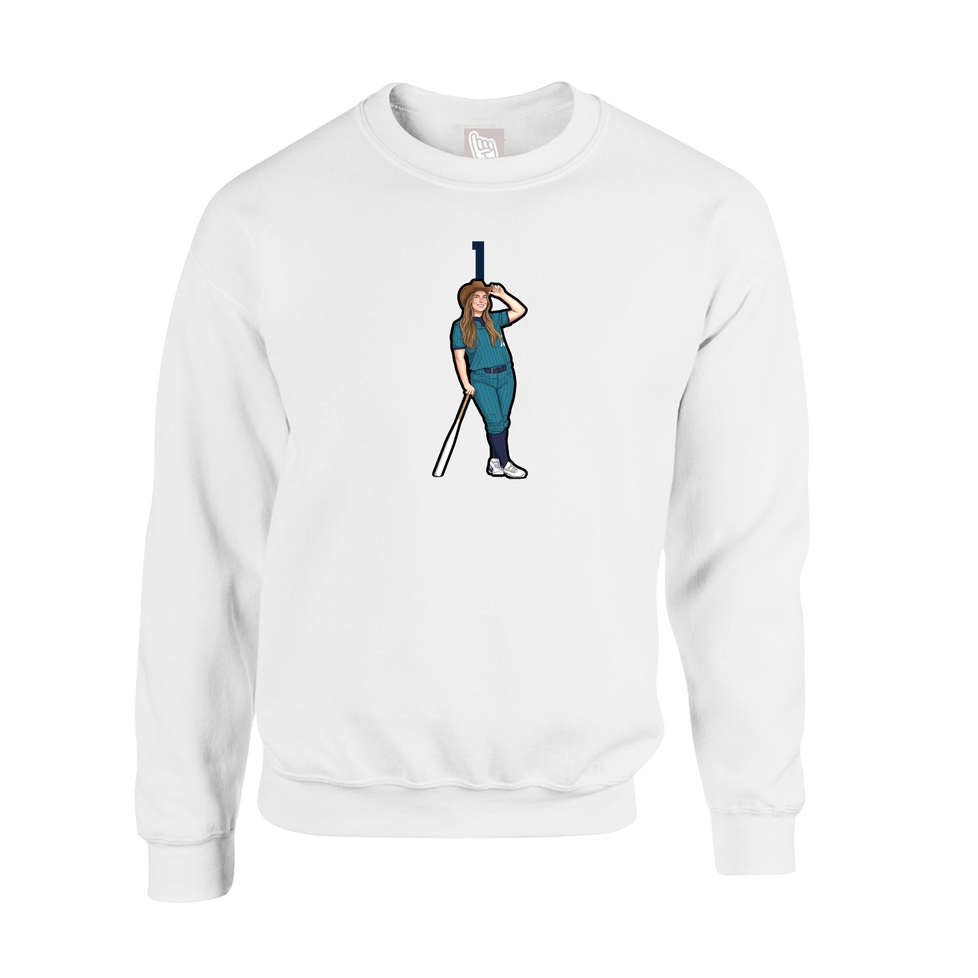 Fleece Crew — Number Top in White