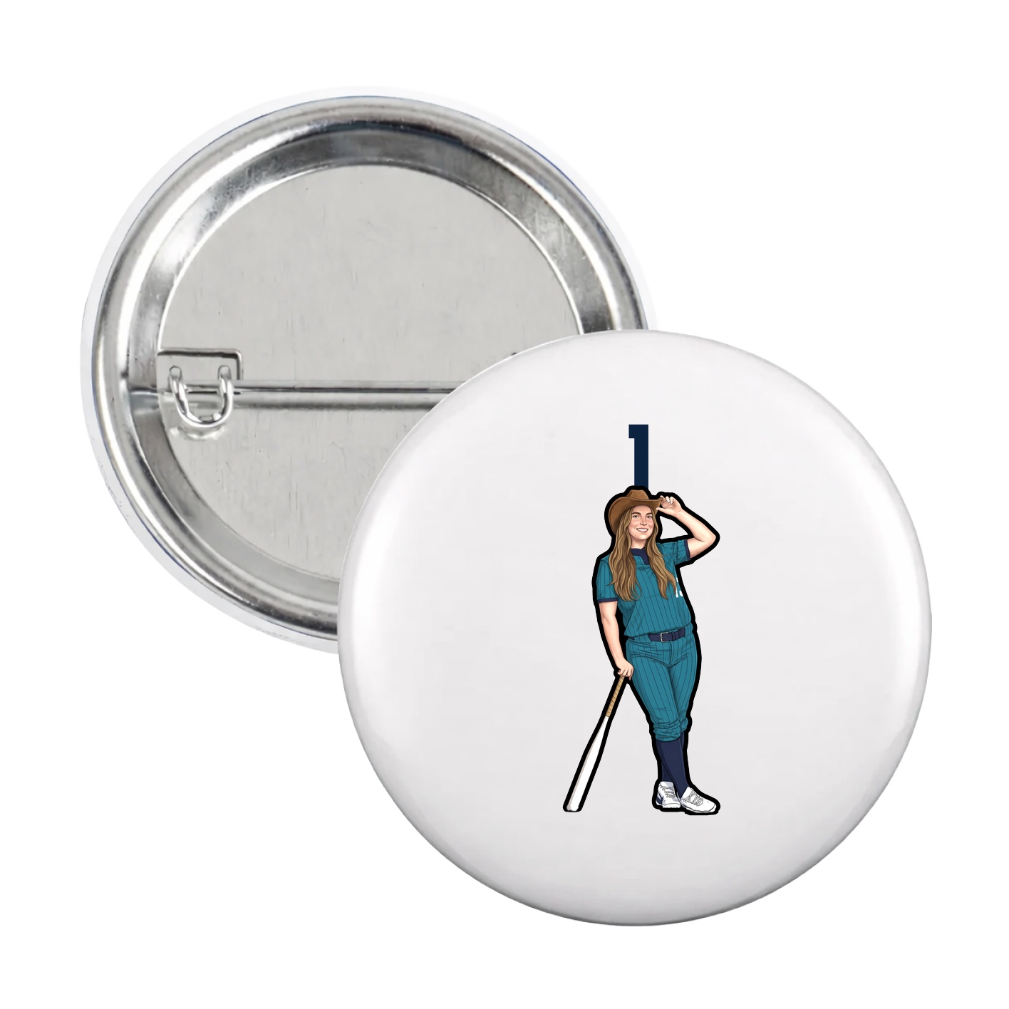 Game Day Button — Number Top in White
