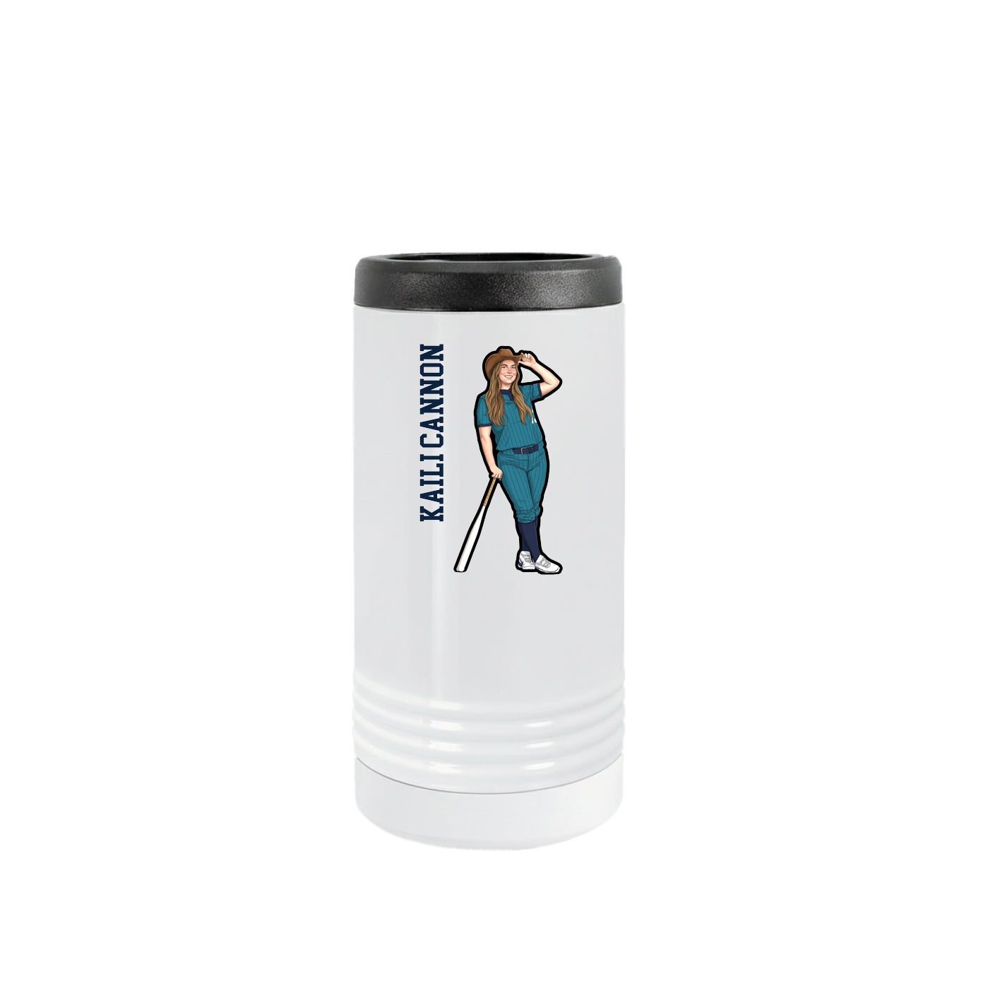 Slim Beverage Holder — Name Vertical in White