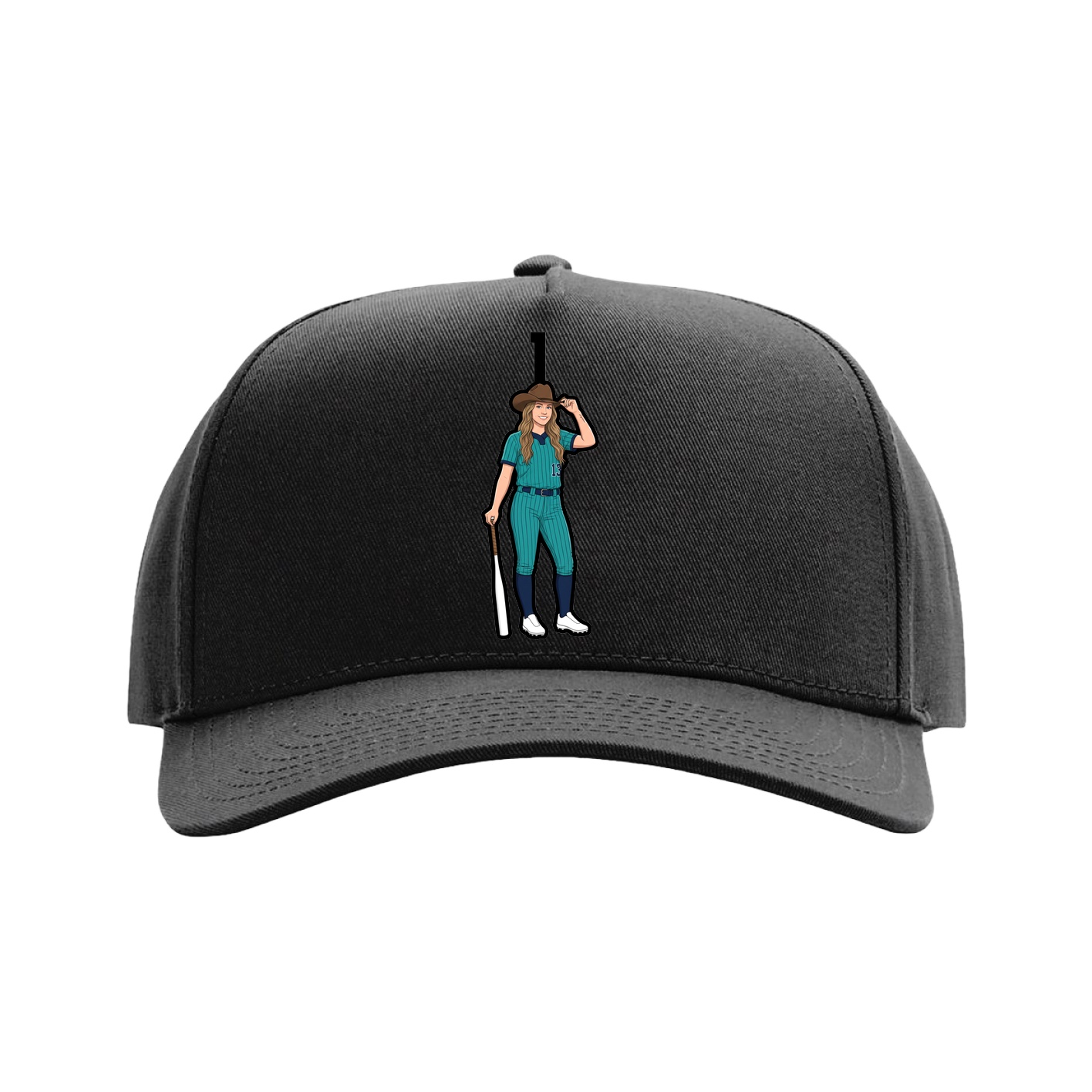 Full Fabric Five-Panel Champ Cap — Number Top in Black