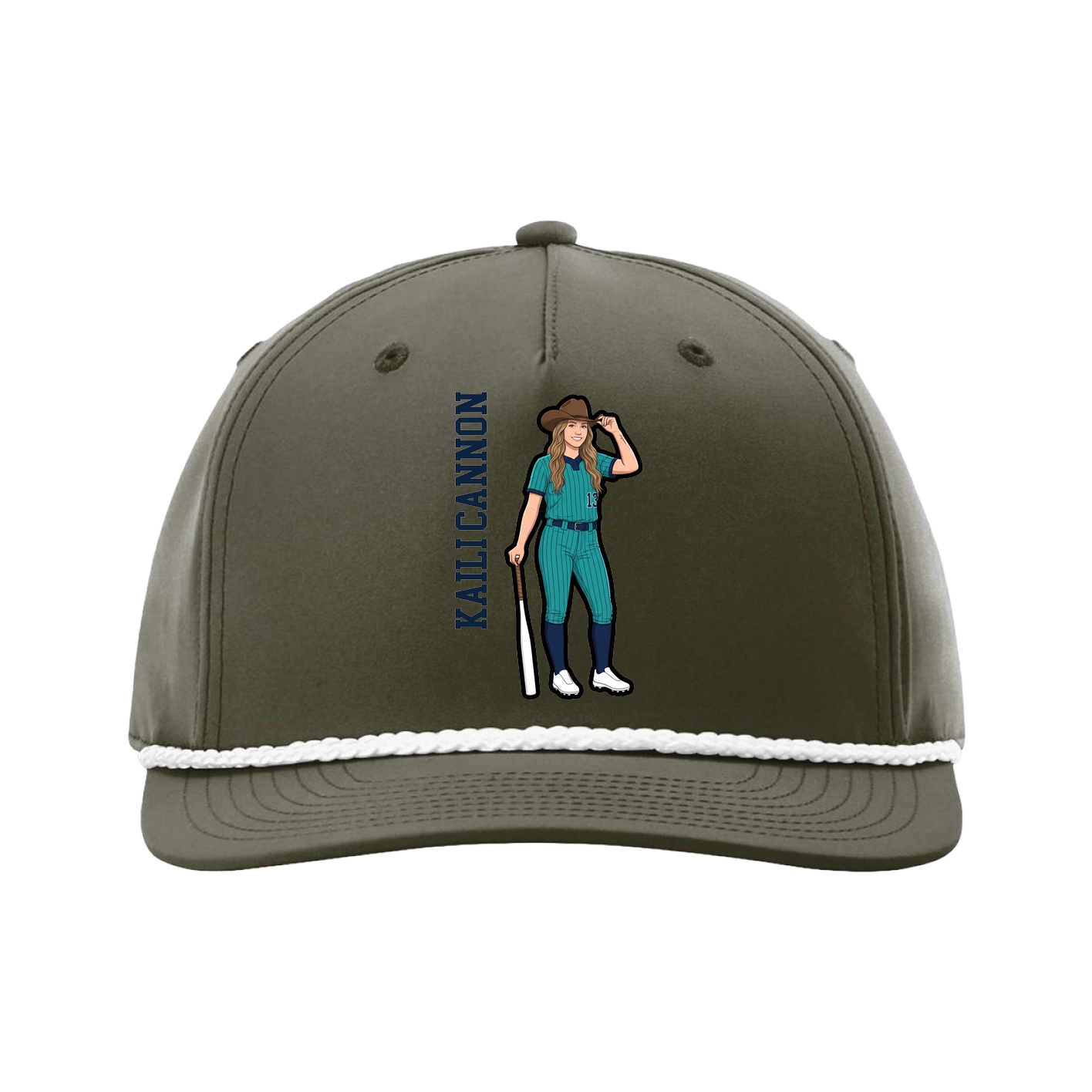 Five-Panel Classic Rope Cap — Name Vertical in Green