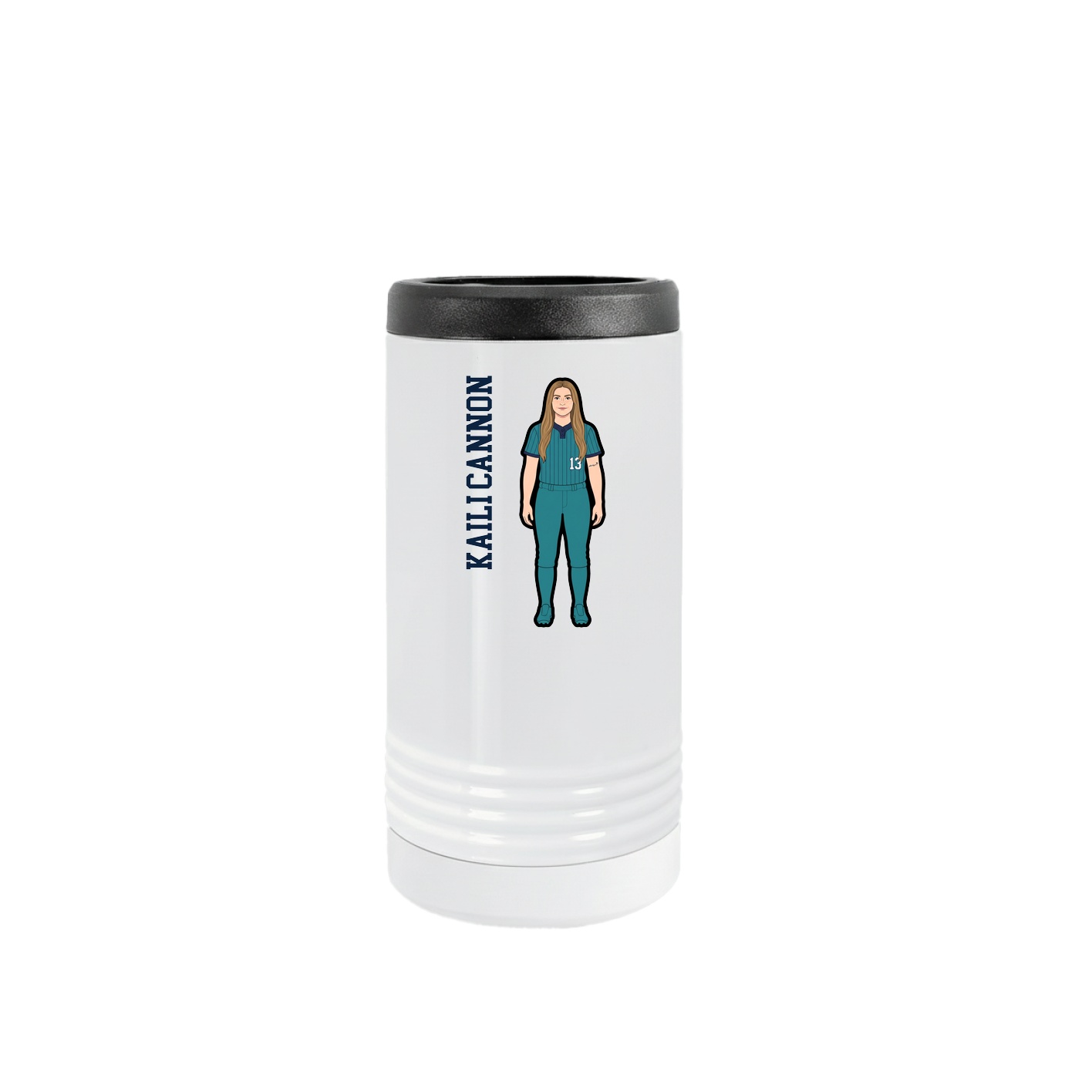 Slim Beverage Holder — Name Vertical in White