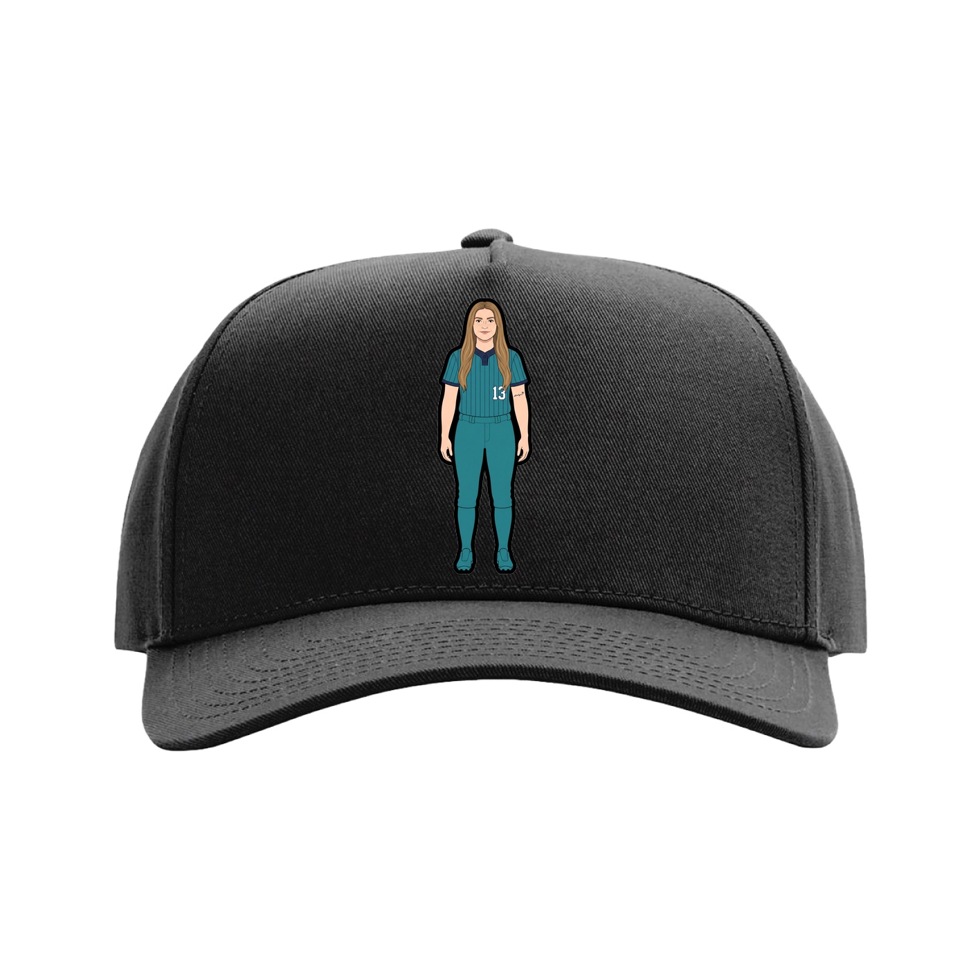 Full Fabric Five-Panel Champ Cap — Name Vertical in Black