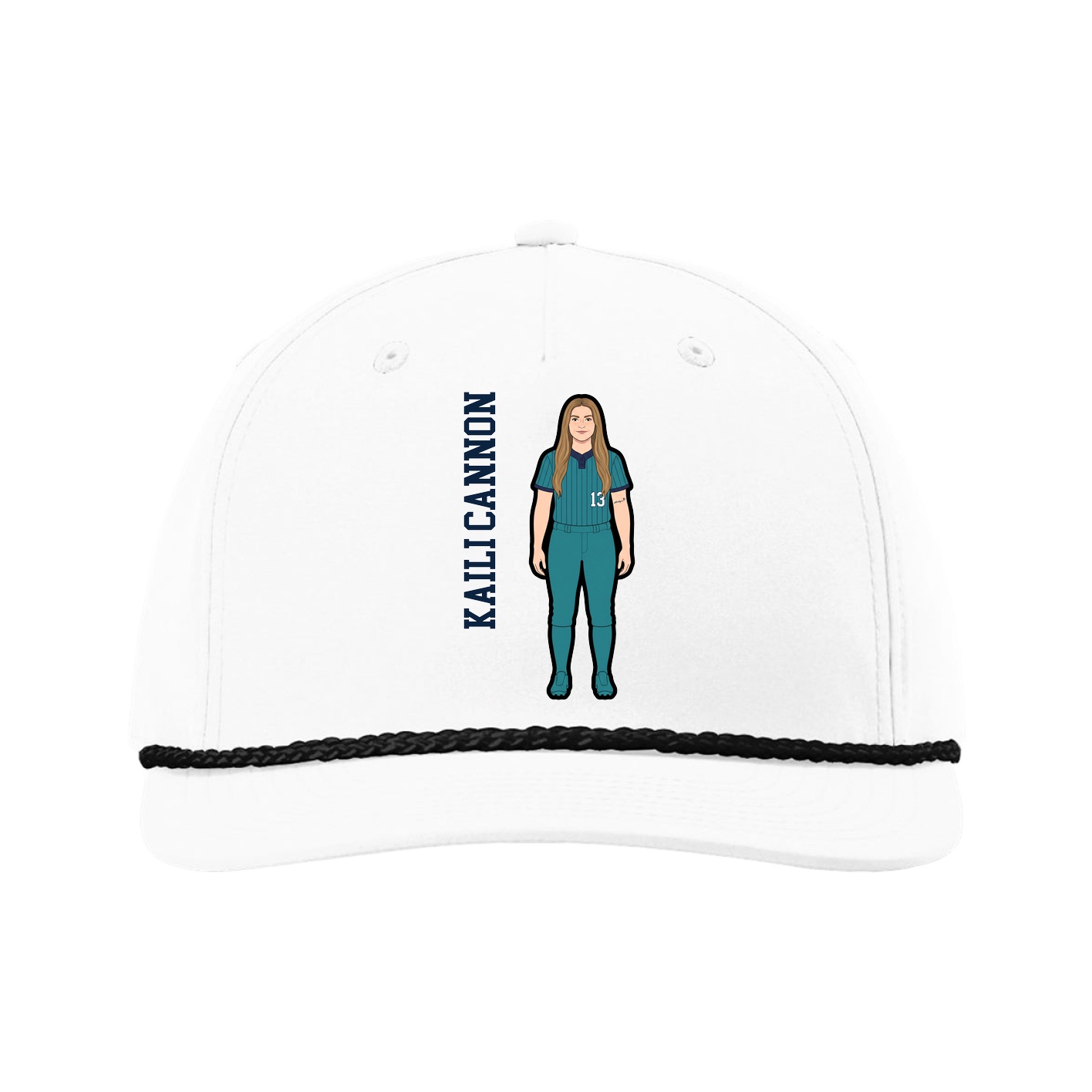 Five-Panel Classic Rope Cap — Name Vertical in White