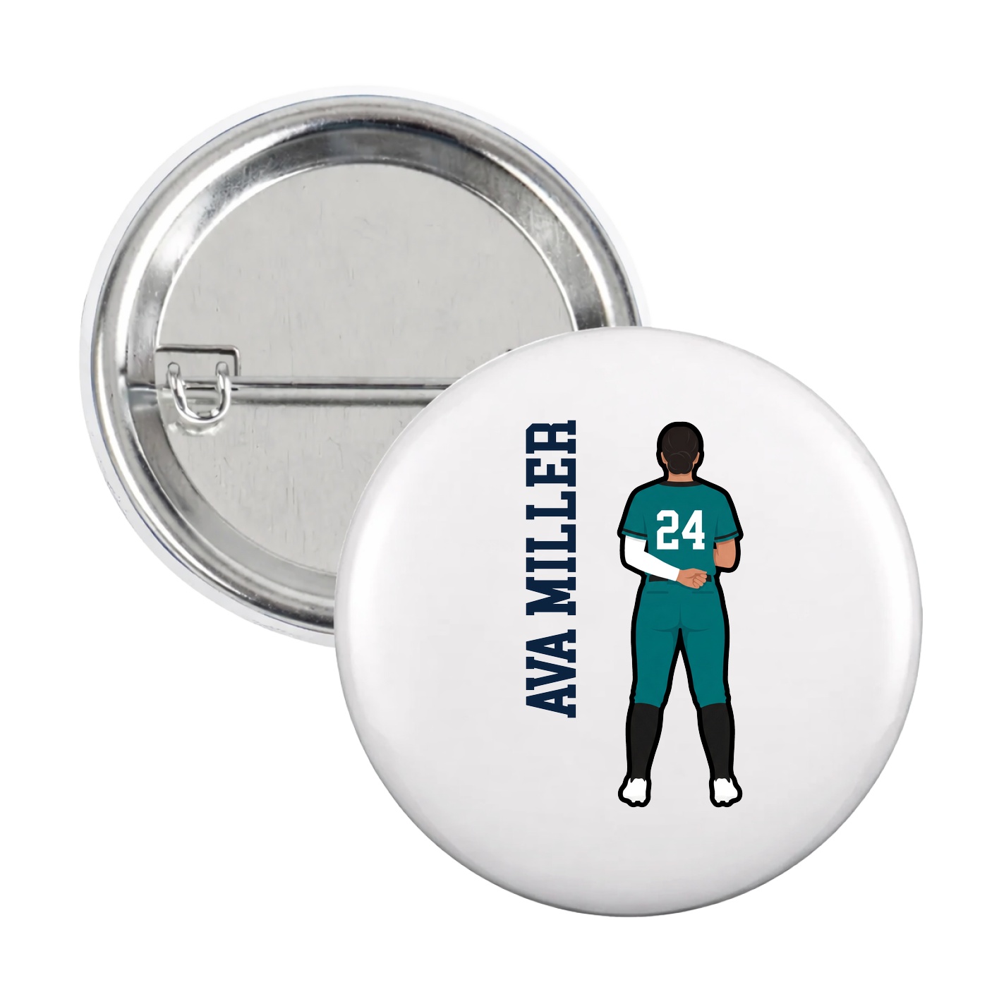 Game Day Button — Name Vertical in White