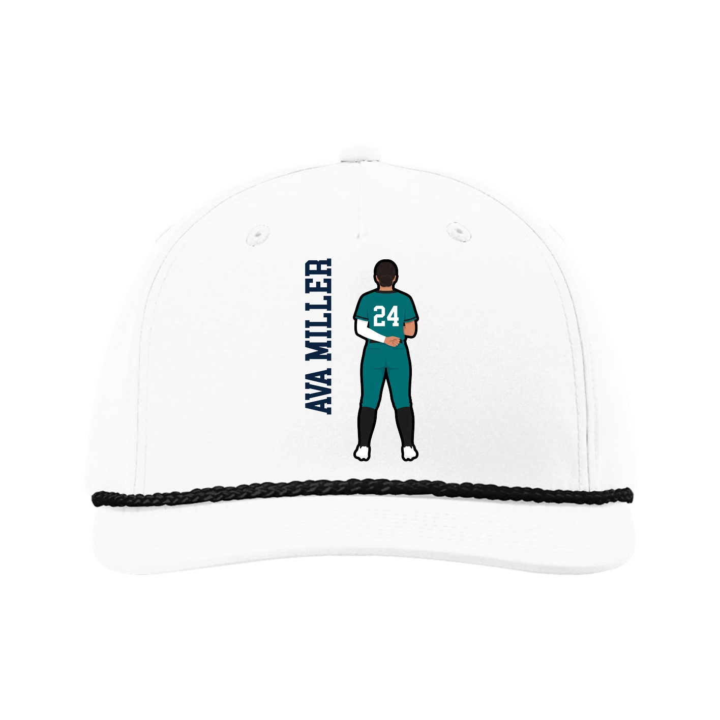 Five-Panel Classic Rope Cap — Name Vertical in White