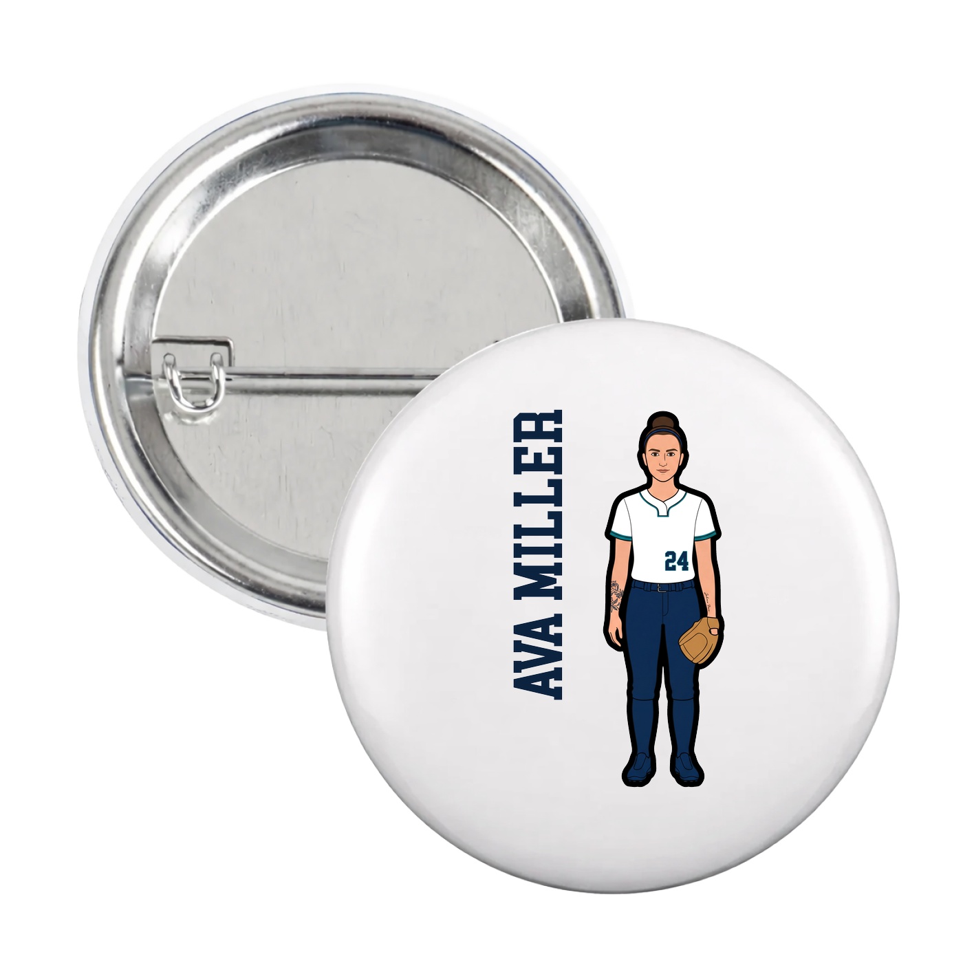 Game Day Button — Name Vertical in White
