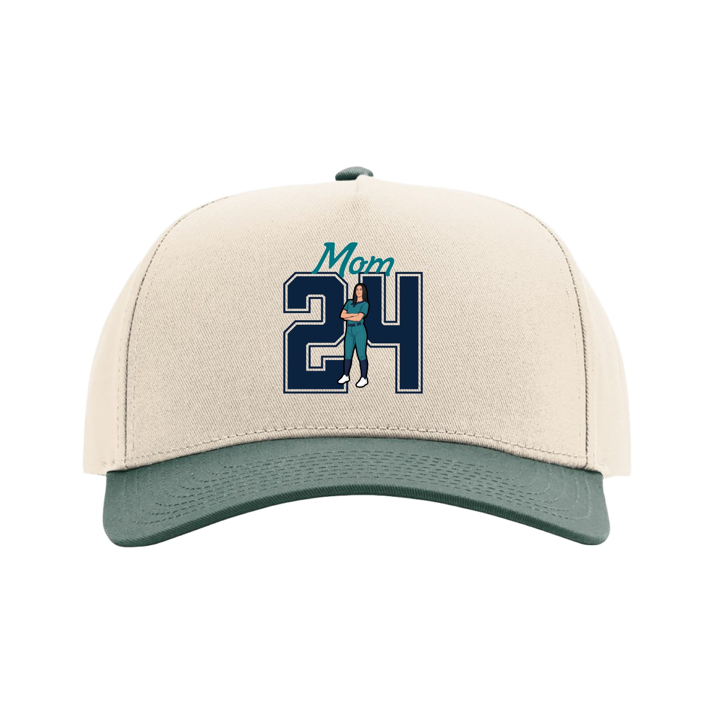 Full Fabric Five-Panel Champ Cap — Mothers Day Shirsey in Cream/Green