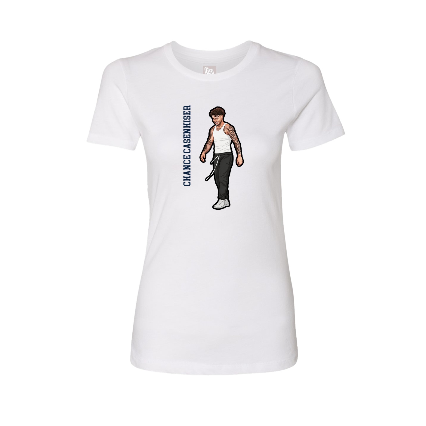 Fitted Women's Tee — Name Vertical in White