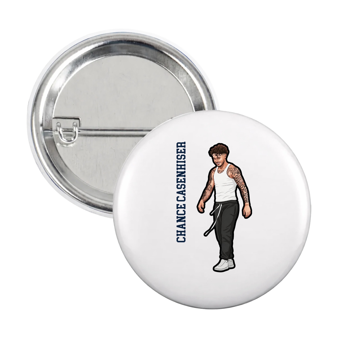 Game Day Button — Name Vertical in White