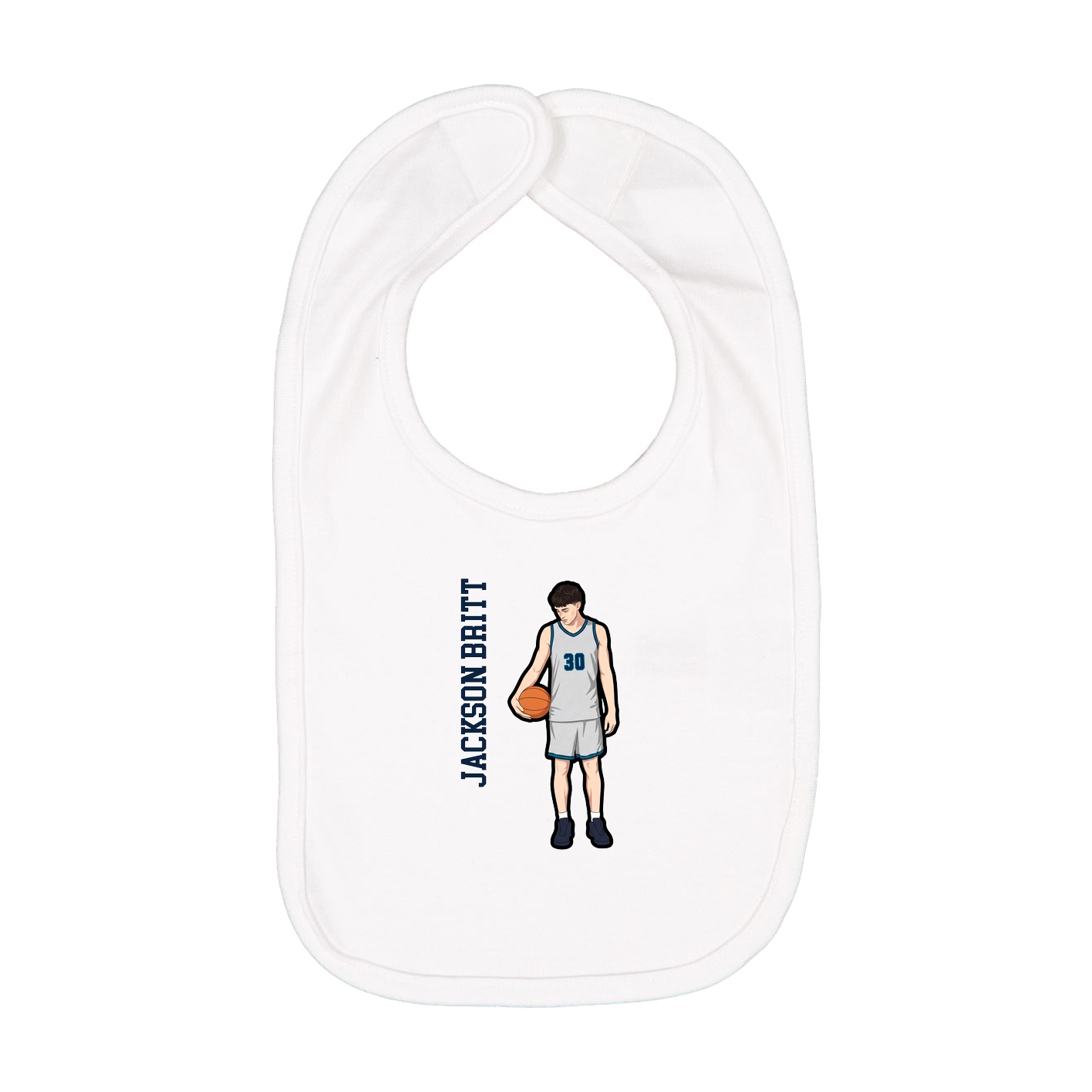 Infant Bib — Name Vertical in White