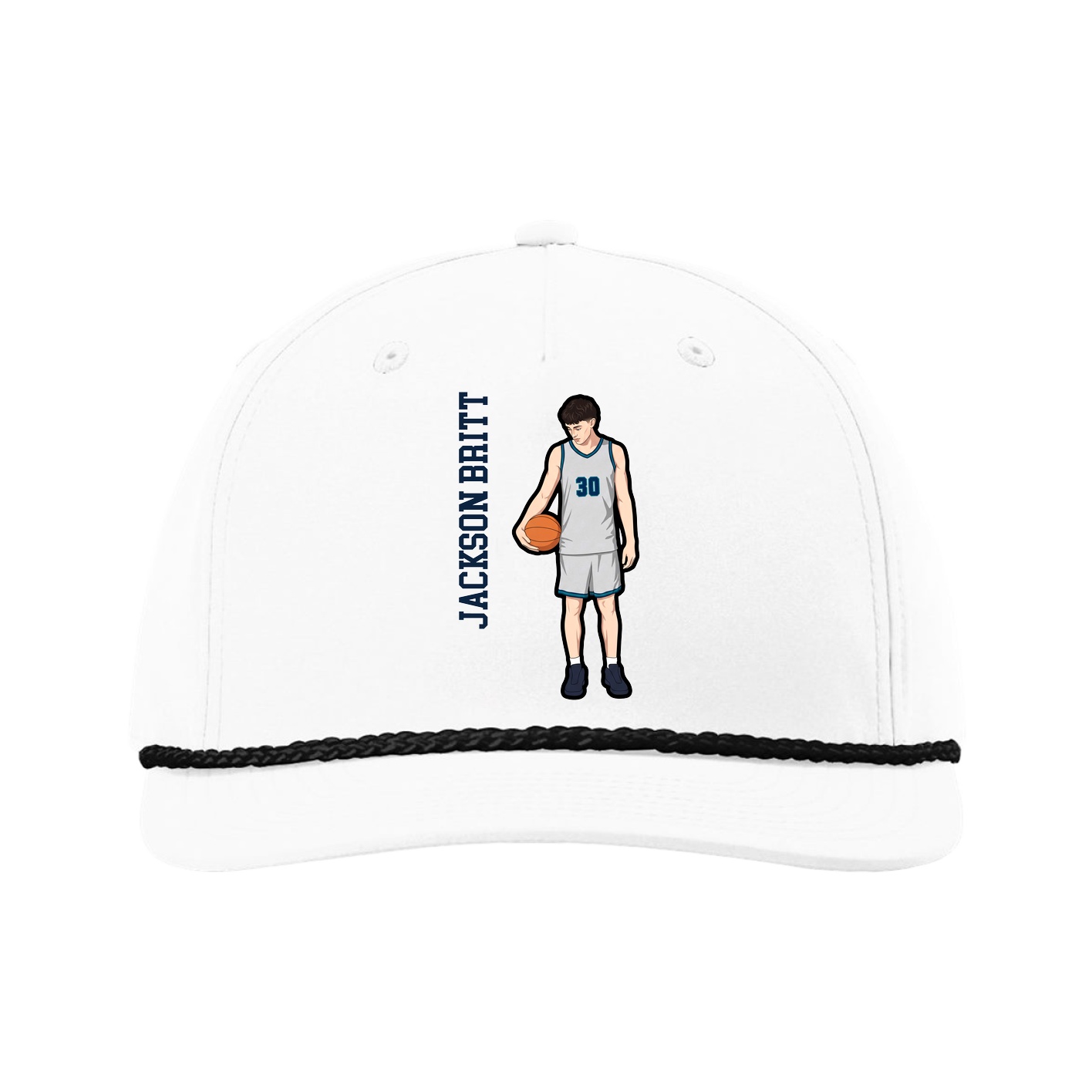 Five-Panel Classic Rope Cap — Name Vertical in White