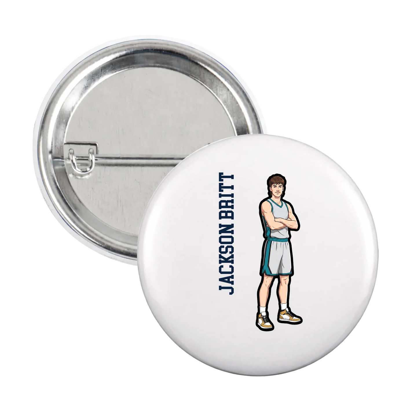 Game Day Button — Name Vertical in White