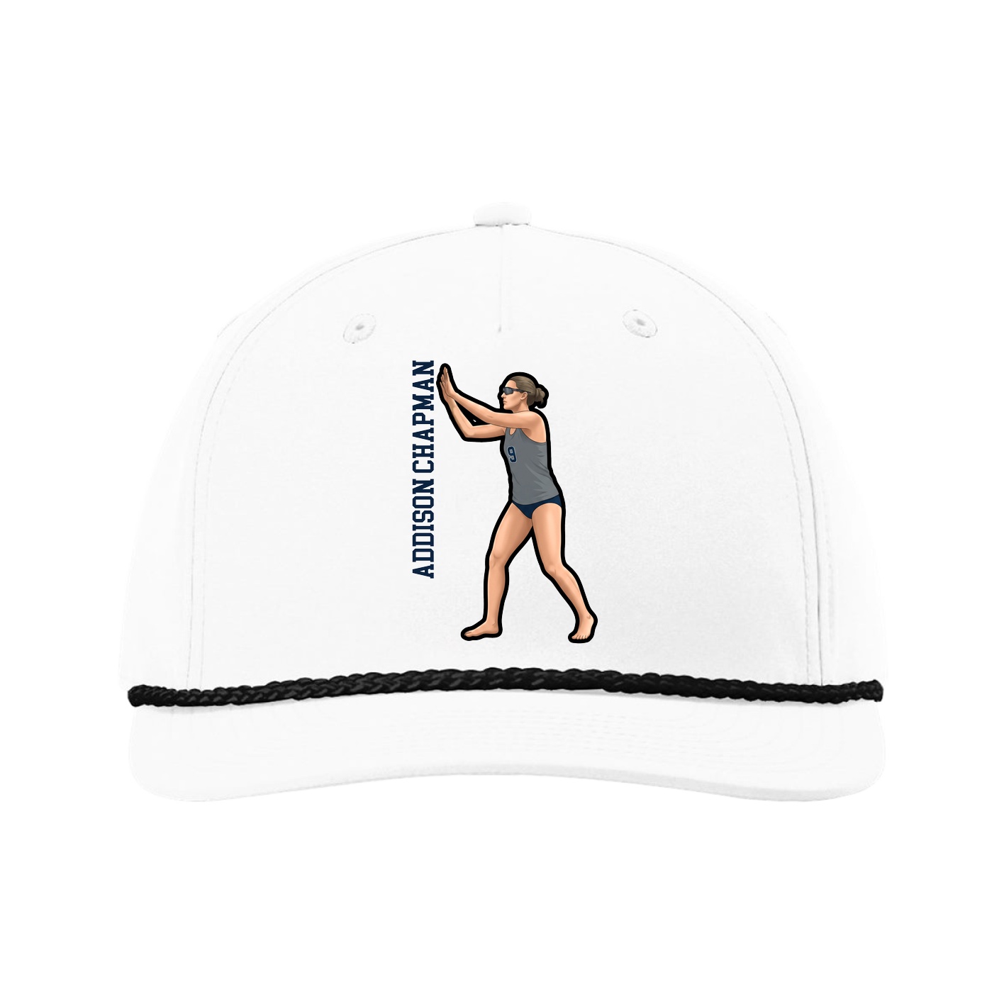 Five-Panel Classic Rope Cap — Name Vertical in White