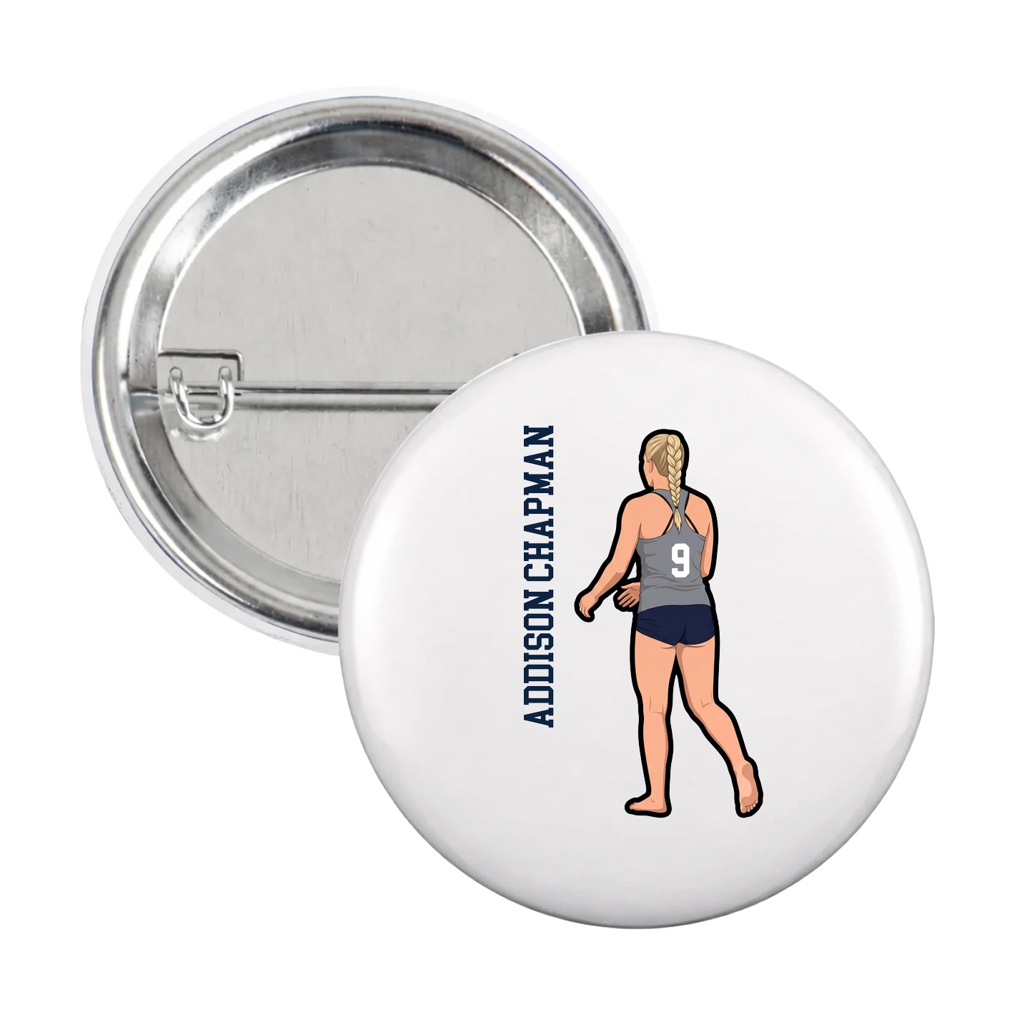 Game Day Button — Name Vertical in White