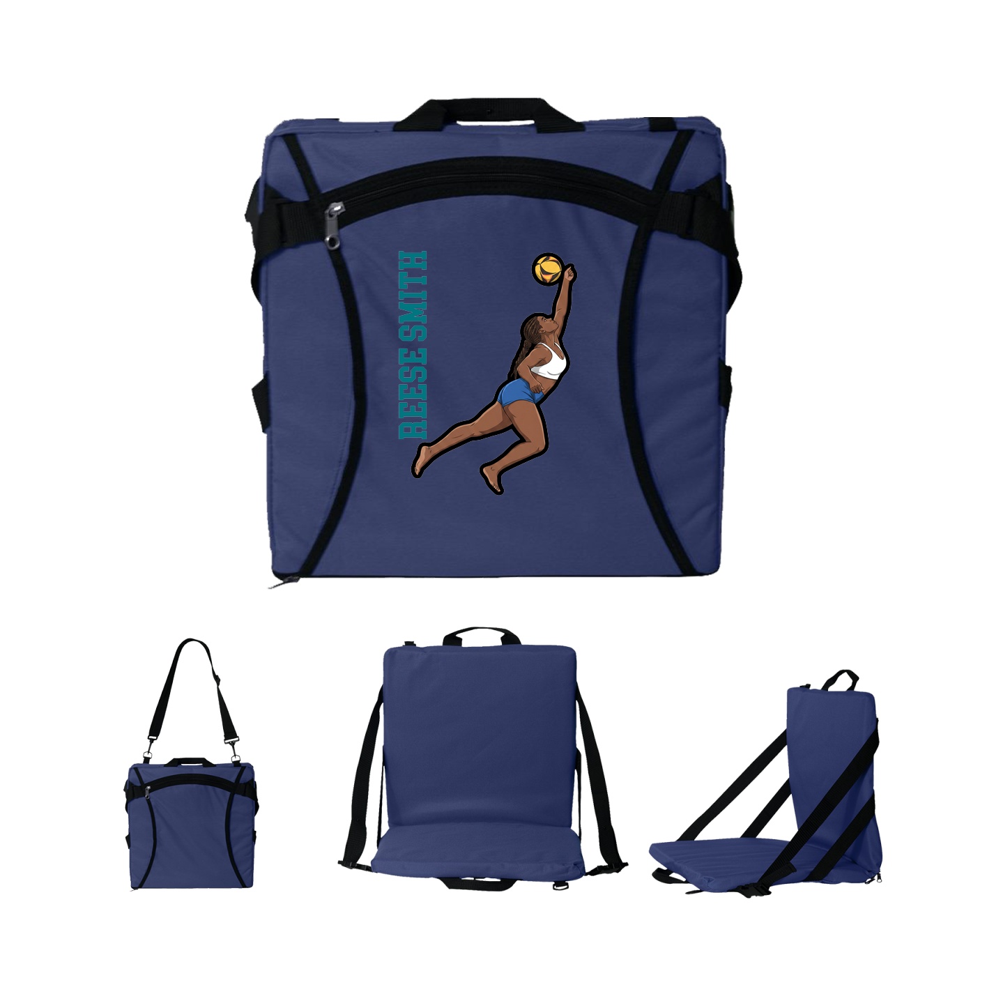 Folding Stadium Seat — Name Vertical in Navy
